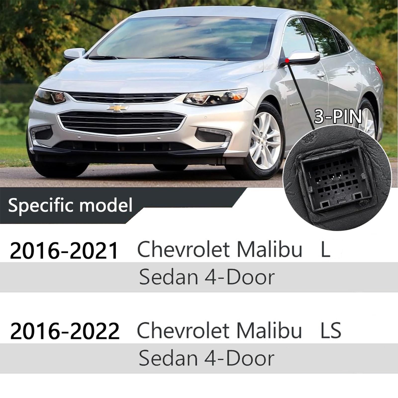 Xiaoyudou 3-Pin Left Driver Side Door Mirror Fit For 2016-2022 Chevy Malibu L