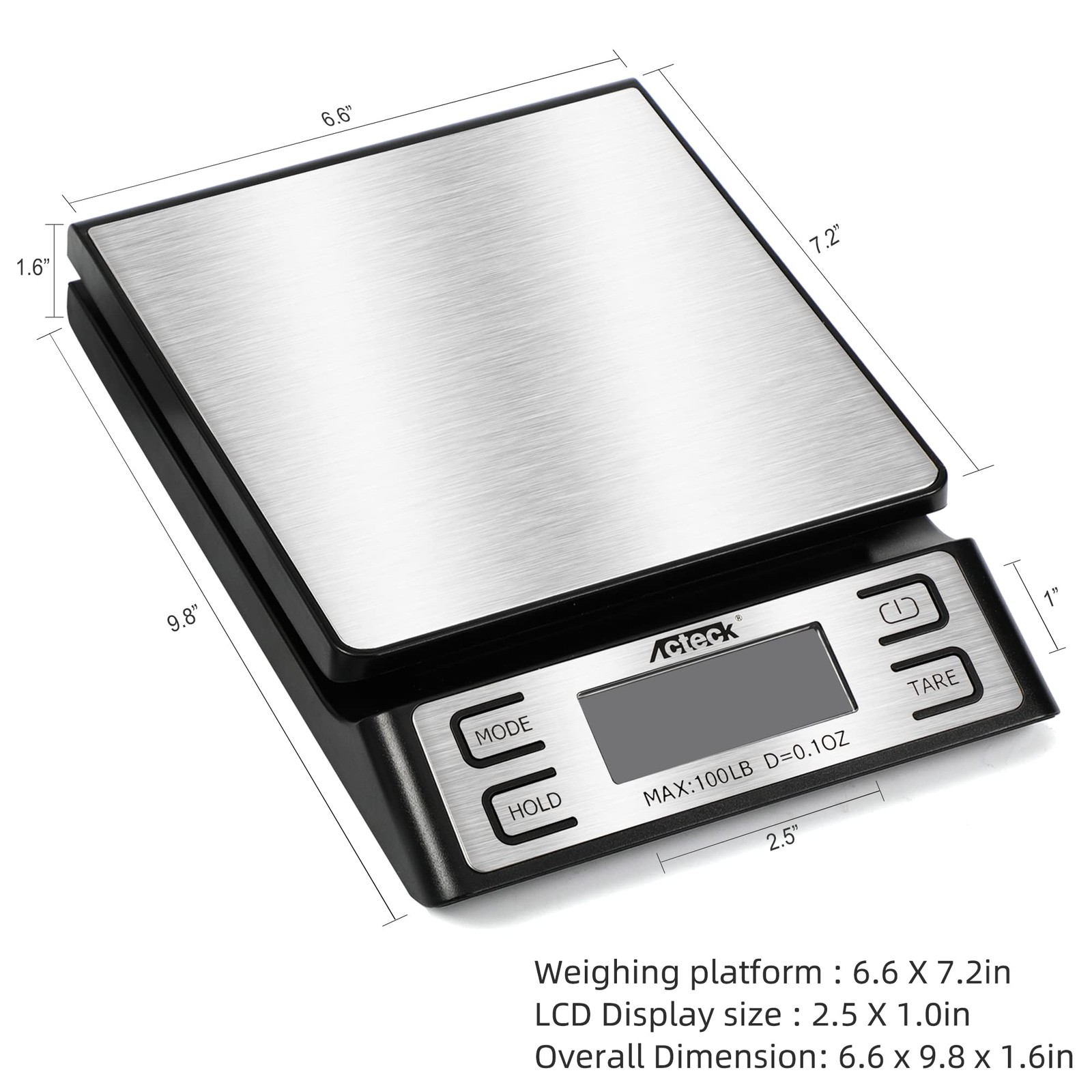 A-808 100LB x 0.1OZ Digital Shipping and Postal Scale, Stainless Steel, Modern D