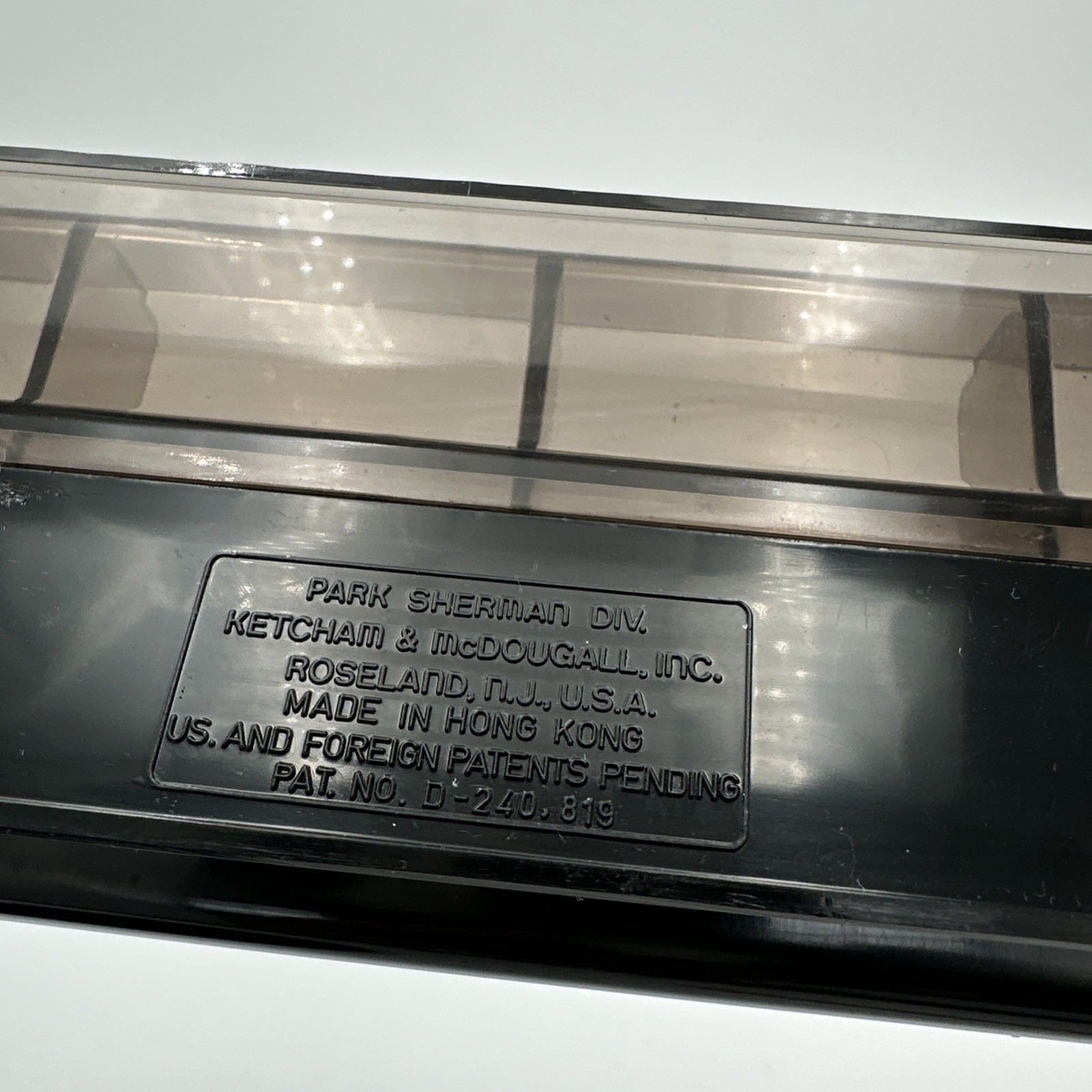 1980s Plastic Black with Faux Wood Desk Caddy Clear Smoke Organizer Hong Kong