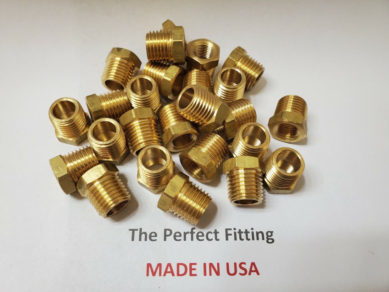 Lot of 25 Pcs. Brass Hex Reducing Bushing 1/4″ Male NPT x 1/8″ Female NPT
