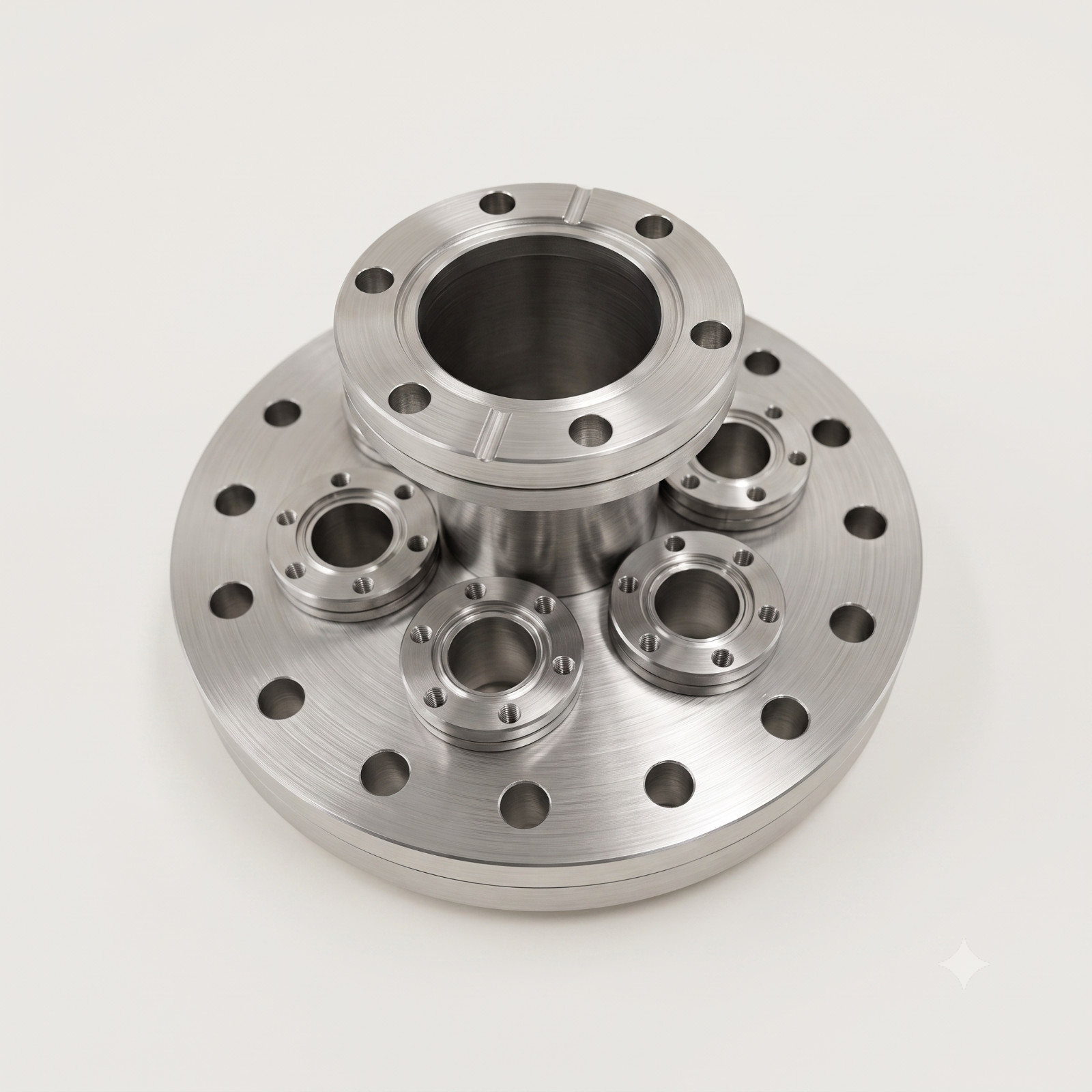 DN100CF 6″ Multiport Flange | 2.75″ CF Raised Center + 6x 1.33″ Ports | MDC