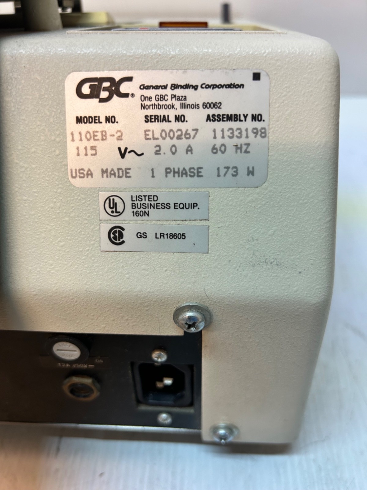 GBC Electric Binder 110EB-2, 173-W 60Hz 2-A 1-Phase 115V USA Commercial T01021