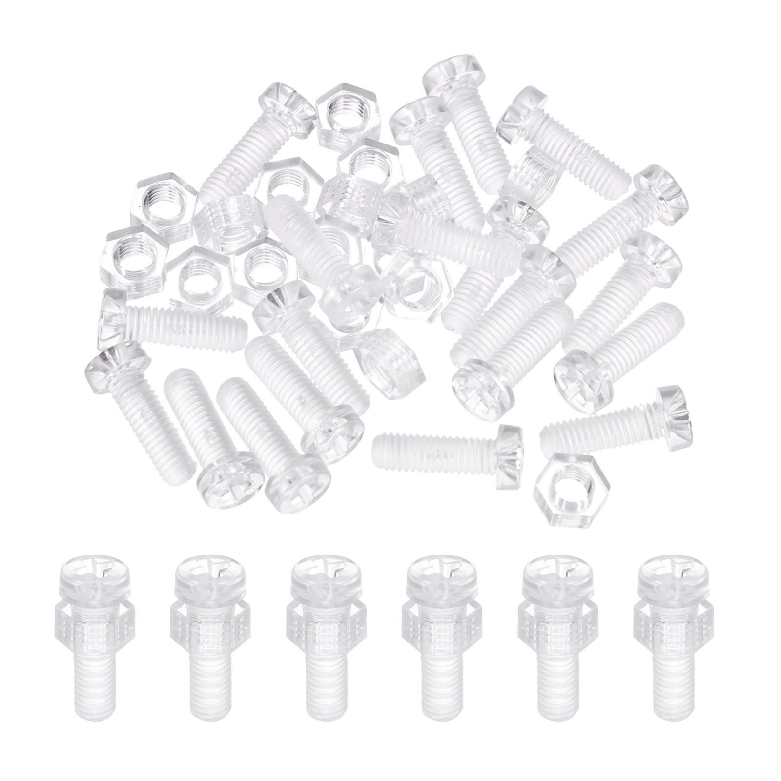 20 Set M5x15mm Clear Acrylic Phillips Round Head Screws with Hex Nuts Kit