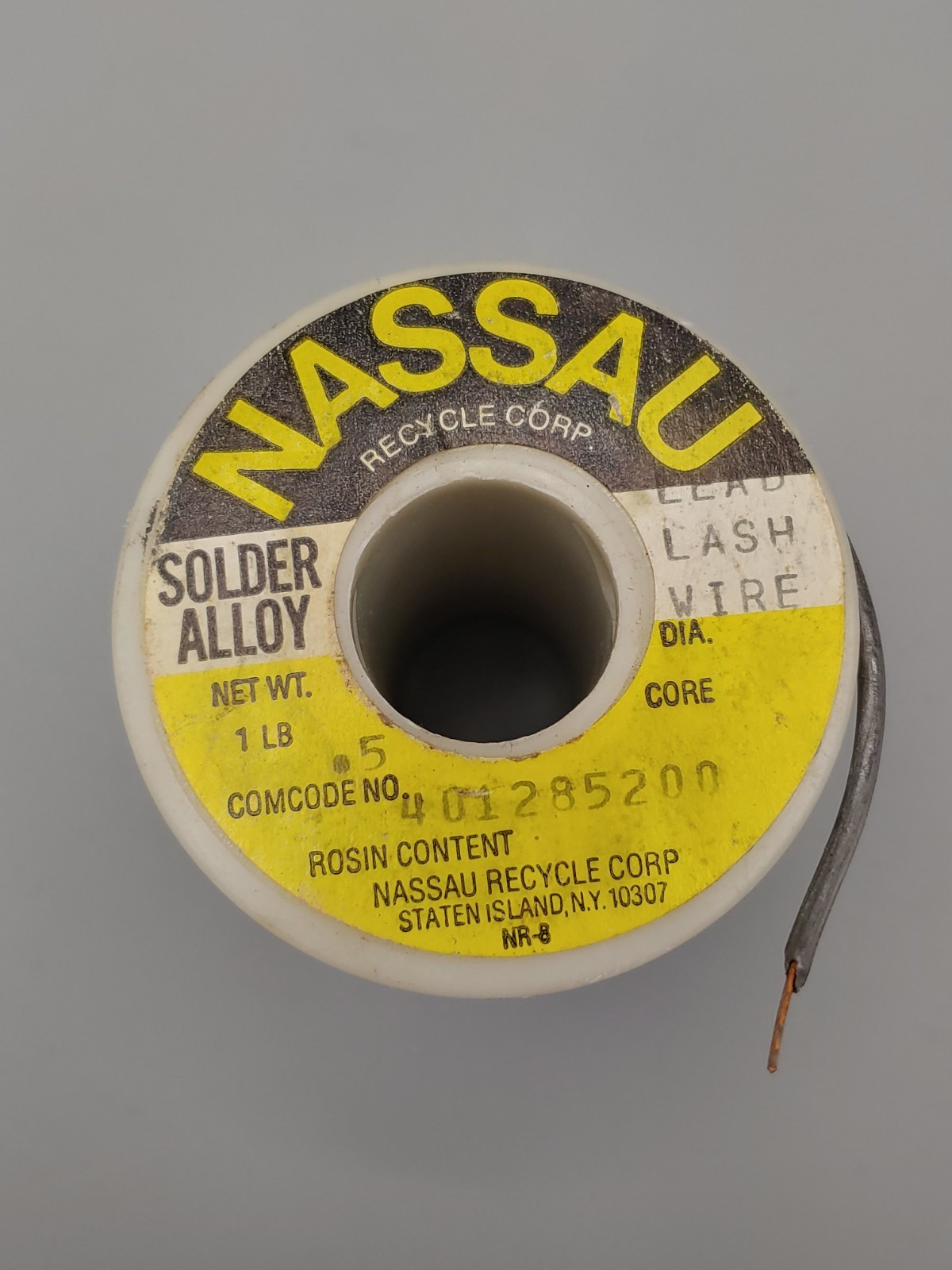 Lead Lashing Wire Solder Nassau Smelting and Refining Co. .5 DIA 1.7 Lbs Vintage