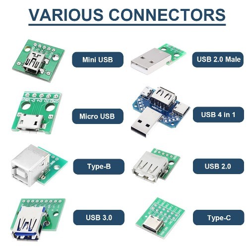 8 Pcs USB to DIP Adapter 2.54mm Pitch Type C B 2.0 Male 3 Style: Connector Set