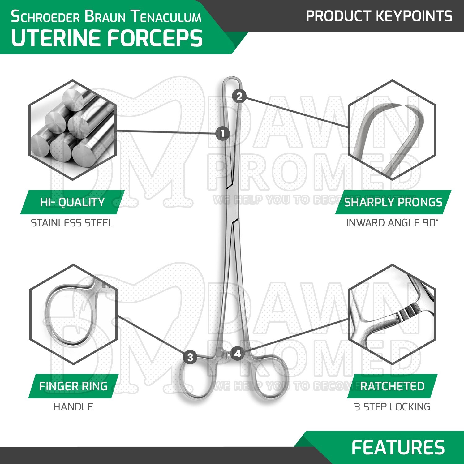 Schroeder Braun Tenaculum Uterine Forceps 3 Pcs 9.5″ OB/GYN Inst German Grade