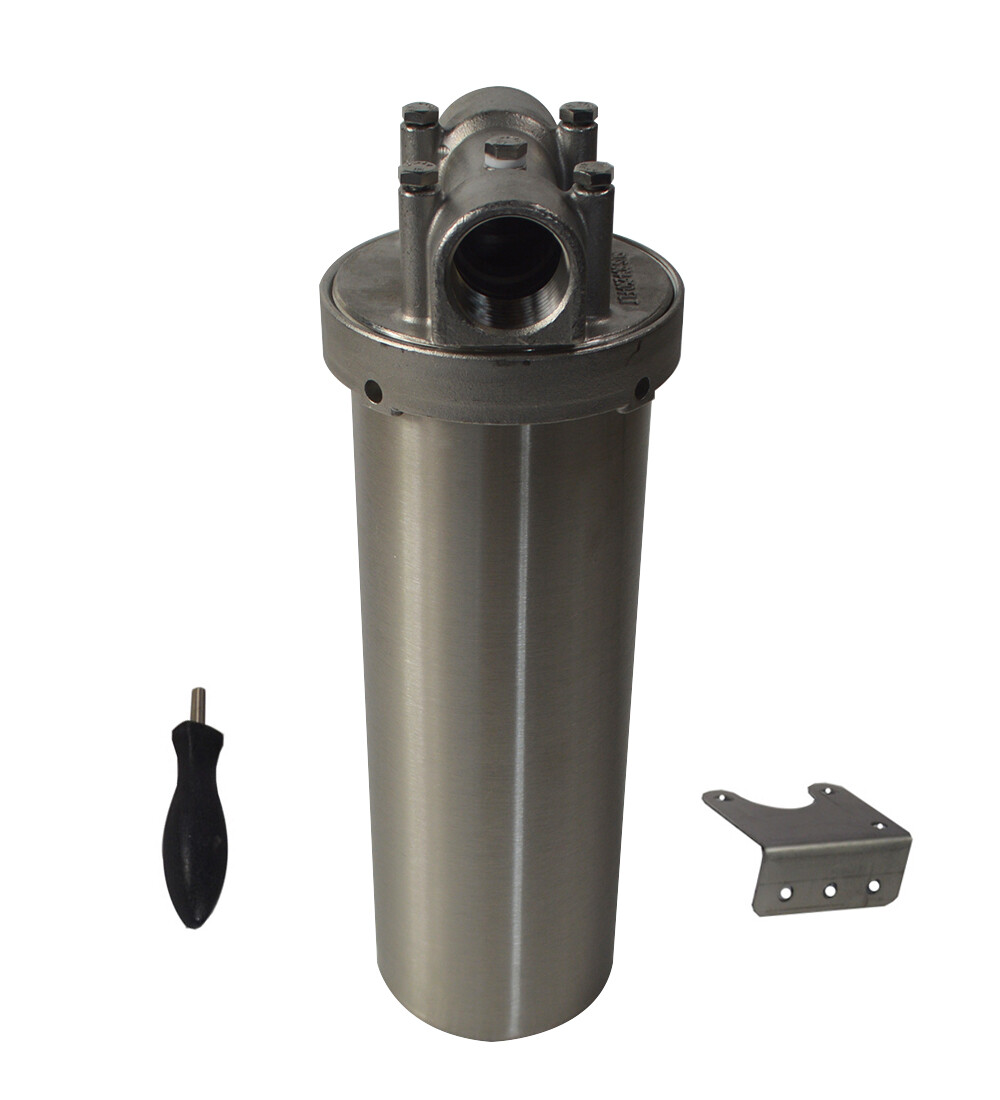Heavy-duty Filter Housing for 10″ L Cartridges 1″ NPT w/ Bracket 304 SS