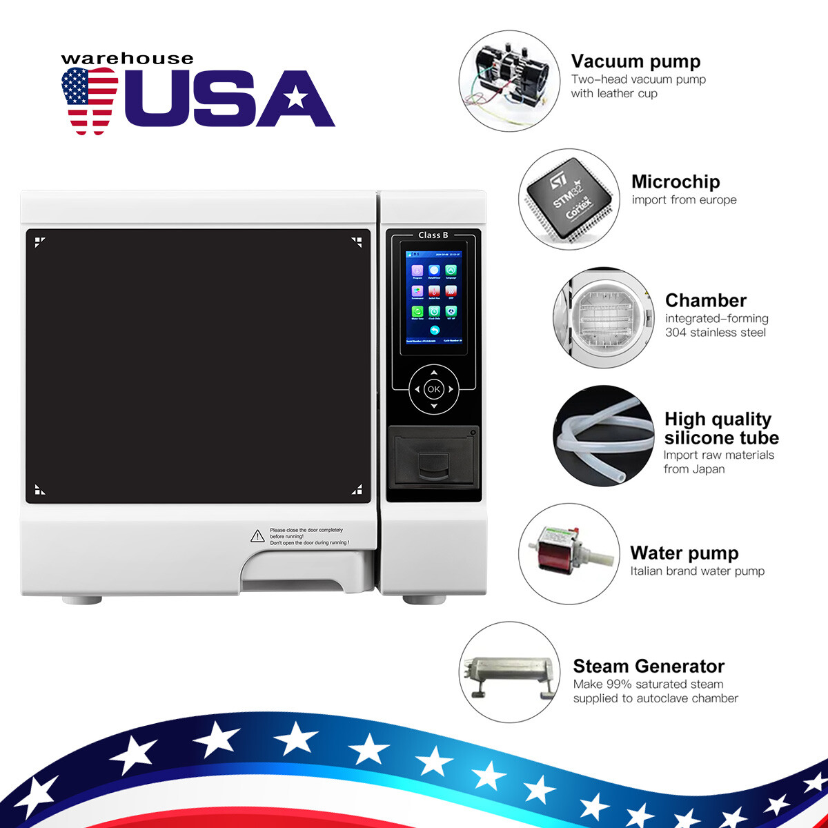 22L Class B Dental Autoclave Vacuum Pressure Steam Sterilizer Built-in Printer