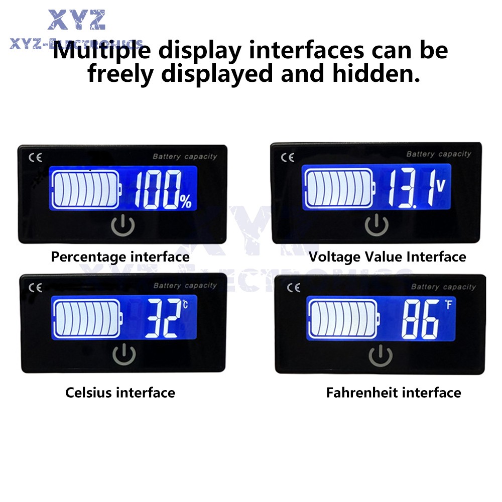 Battery Indicator Percentage DC 8-100V Battery Voltage Temperature Tester Meter