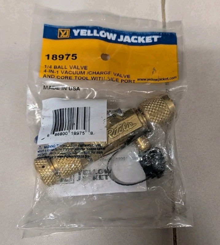 NEW Yellow Jacket 18975 Vacuum/Charge Valve with Side Port 1/4″ Size
