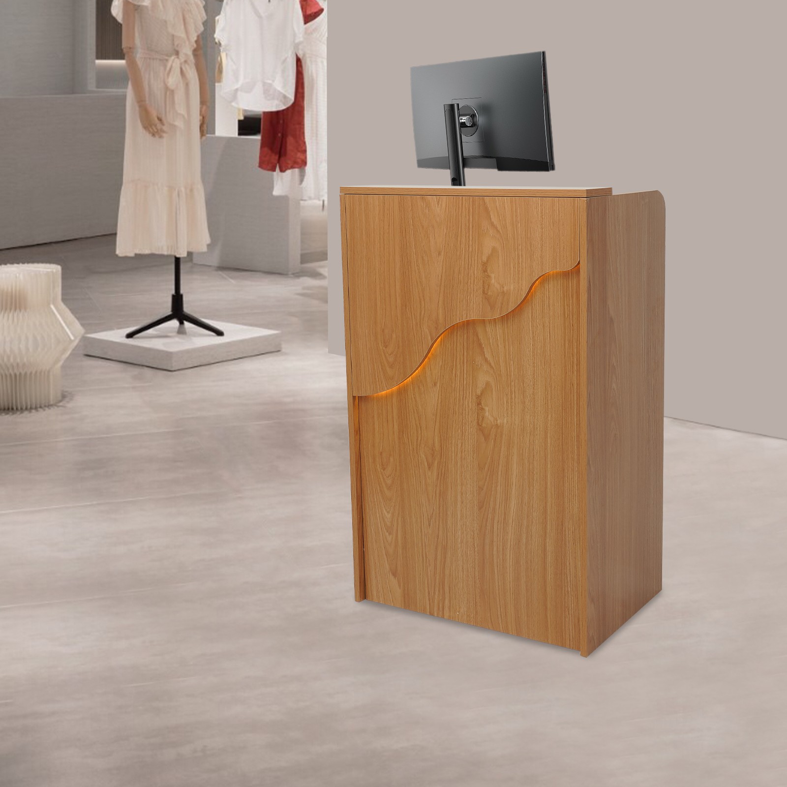 Reception Desk with LED Light, Checkout Counter Reception Desk W/ Storage Drawer