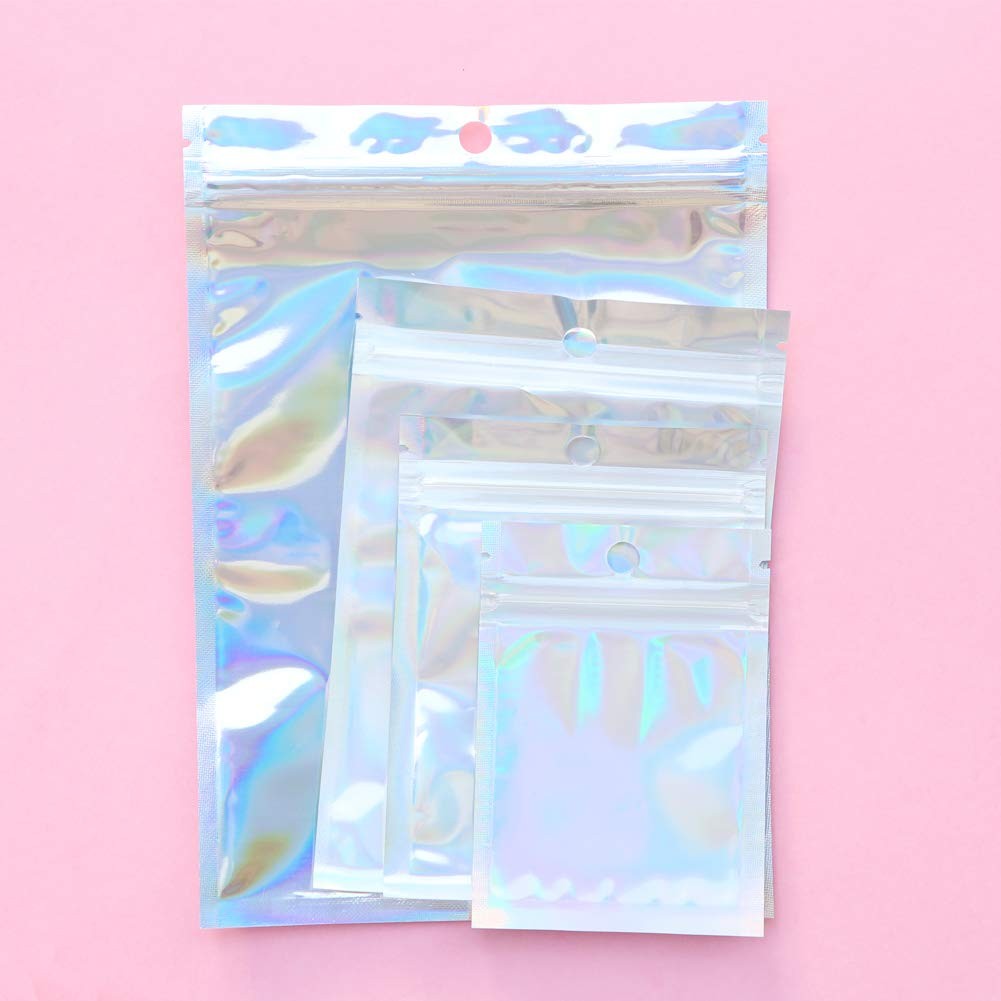 200 Pack Holographic Colored Foil Bags, 4 Sizes, Reusable, Multicolor…