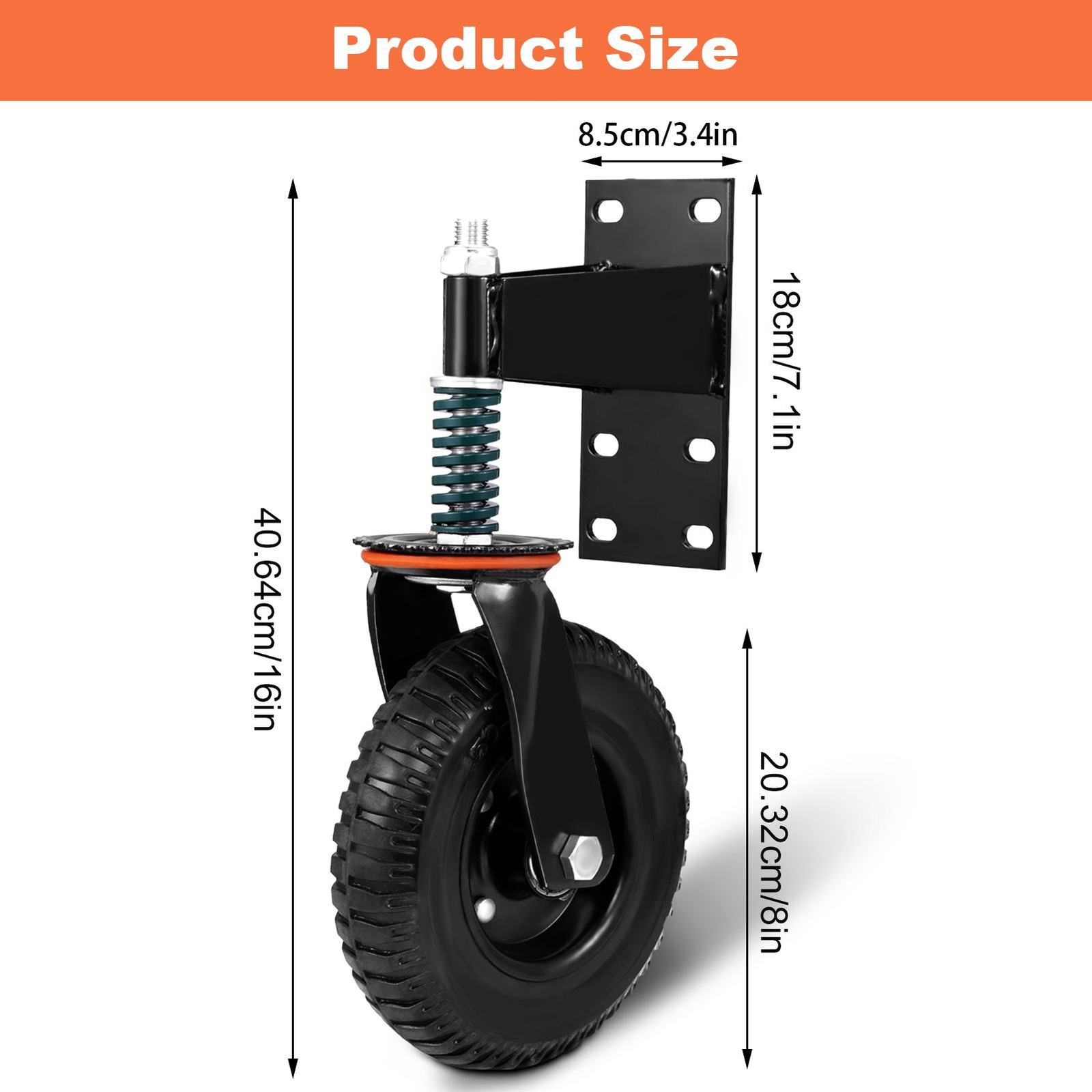 8″ Gate Wheels Heavy Duty Spring-Loaded Gate Caster For Metal Tube Gate & Wooden