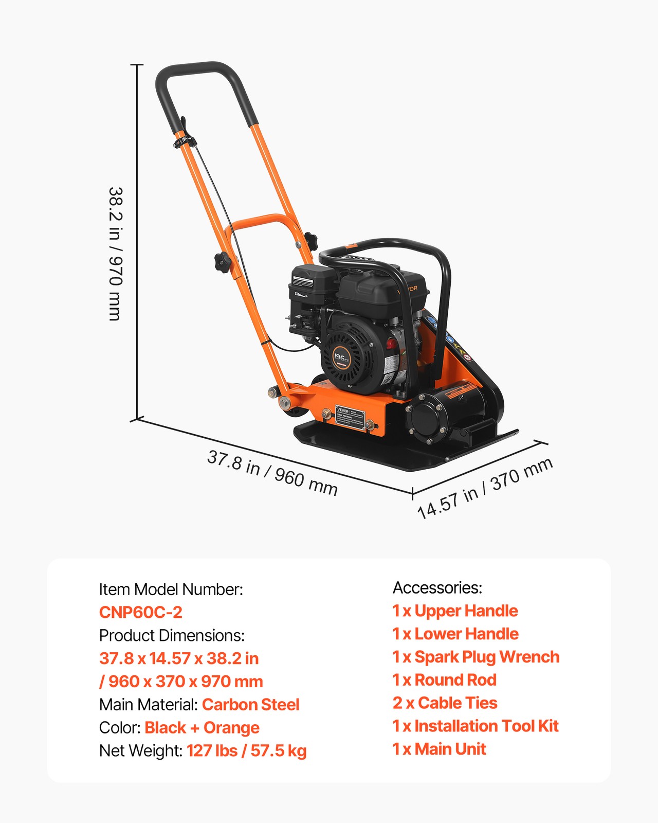VEVOR 6.5HP Plate Compactor 5600VPM 2360lbs Vibrating Ground Rammer for Asphalt