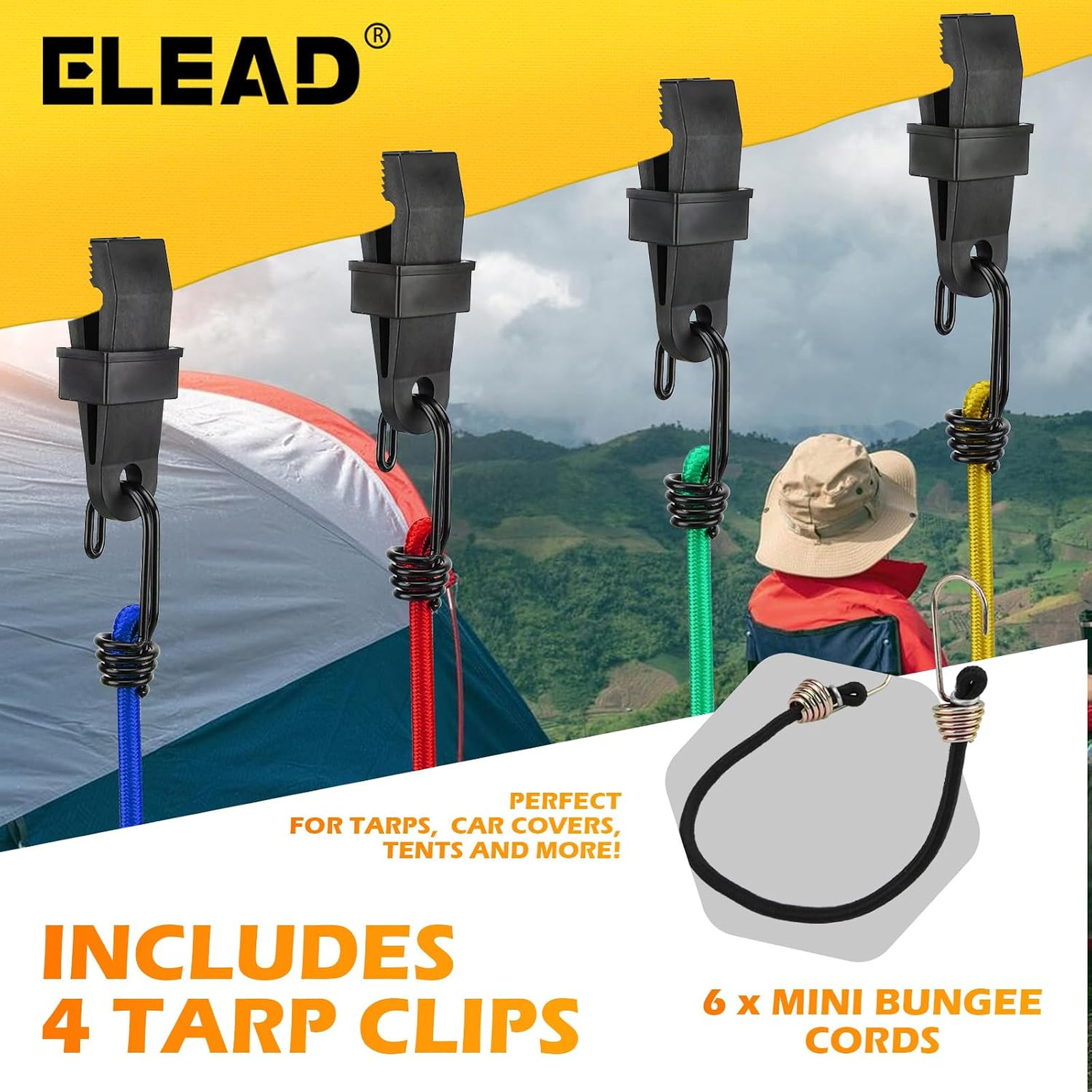 Premium Bungee Cord Set Assortment 33 Pieces Includes Hooks Tarp Clips and Ties