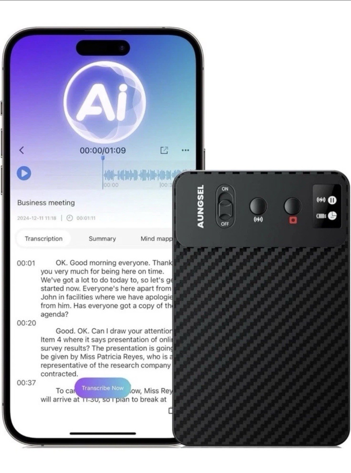Aungsel Chime Note Chat GPT Empowered AI Voice Recorder w/ Wireless Charging USB