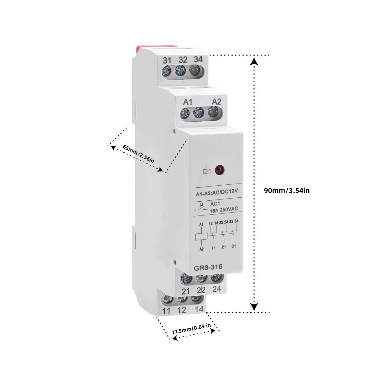 NEW Intermediate Relay Auxiliary Relay 16A 3 SPDT GR8-316 AC/DC12V Din Rail