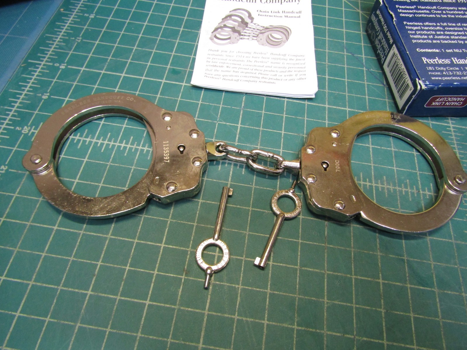 1 set – Peerless Model 700C Standard Nickel Handcuff (PEE4710) Cuffs NEW in Box