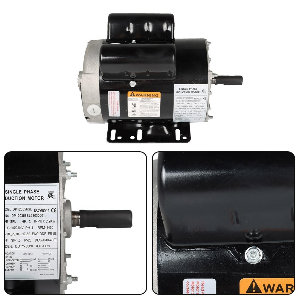 3 HP 3450 RPM SPL Electric Motor Compressor Duty 56 Frame 1 Phase 115/230V New