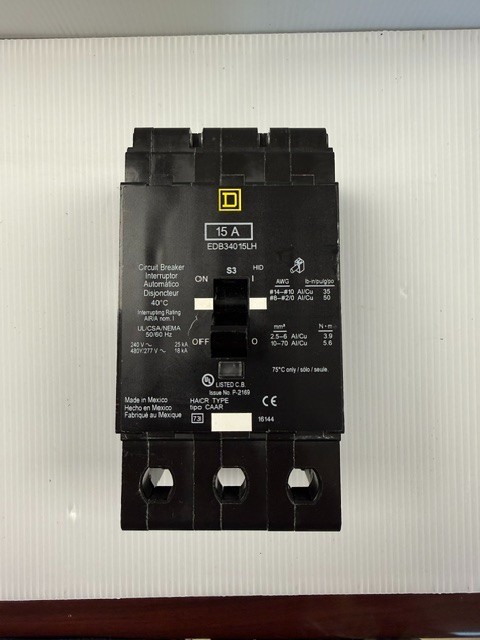 SQUARE D EDB34015LH 3 Pole 15 AMP Type EDB Circuit Breaker