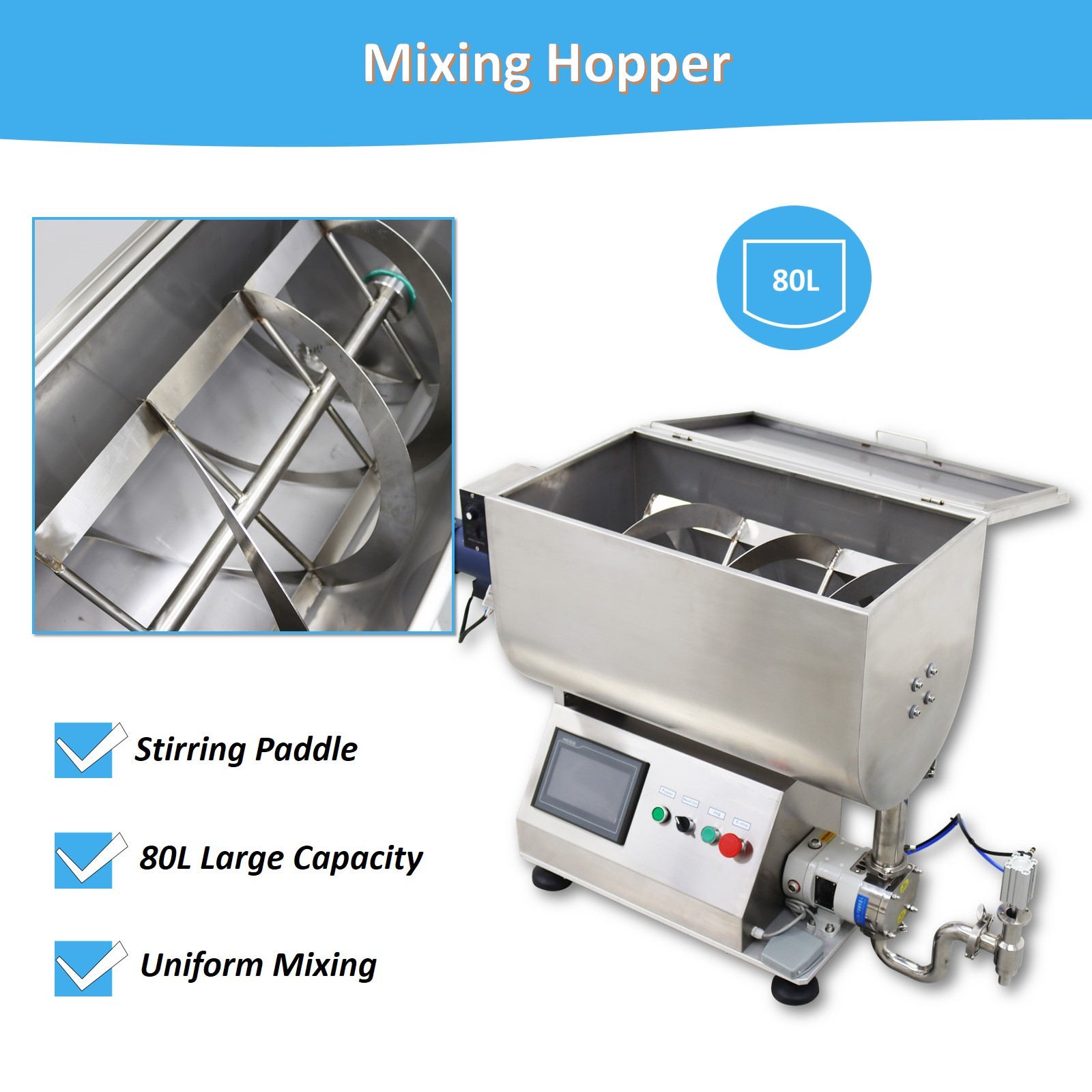 10-50000ml Rotary Pump Filling Machine Liquid Paste Filler 80L Mixing Hopper110V