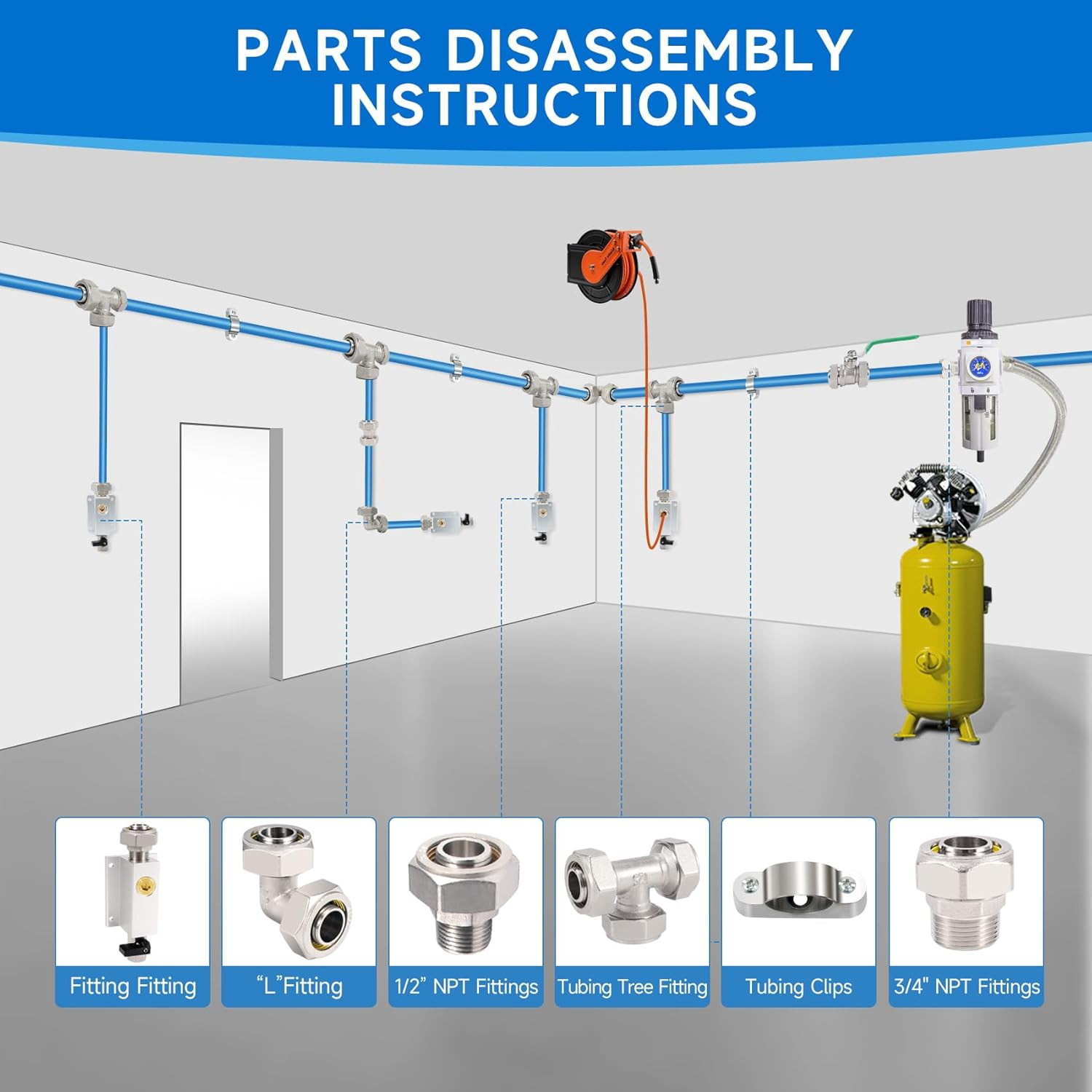 3/4″×100&200&300Ft Compressed Air Line Kit for Shop/Garage, Hdpe-Aluminum Rapid