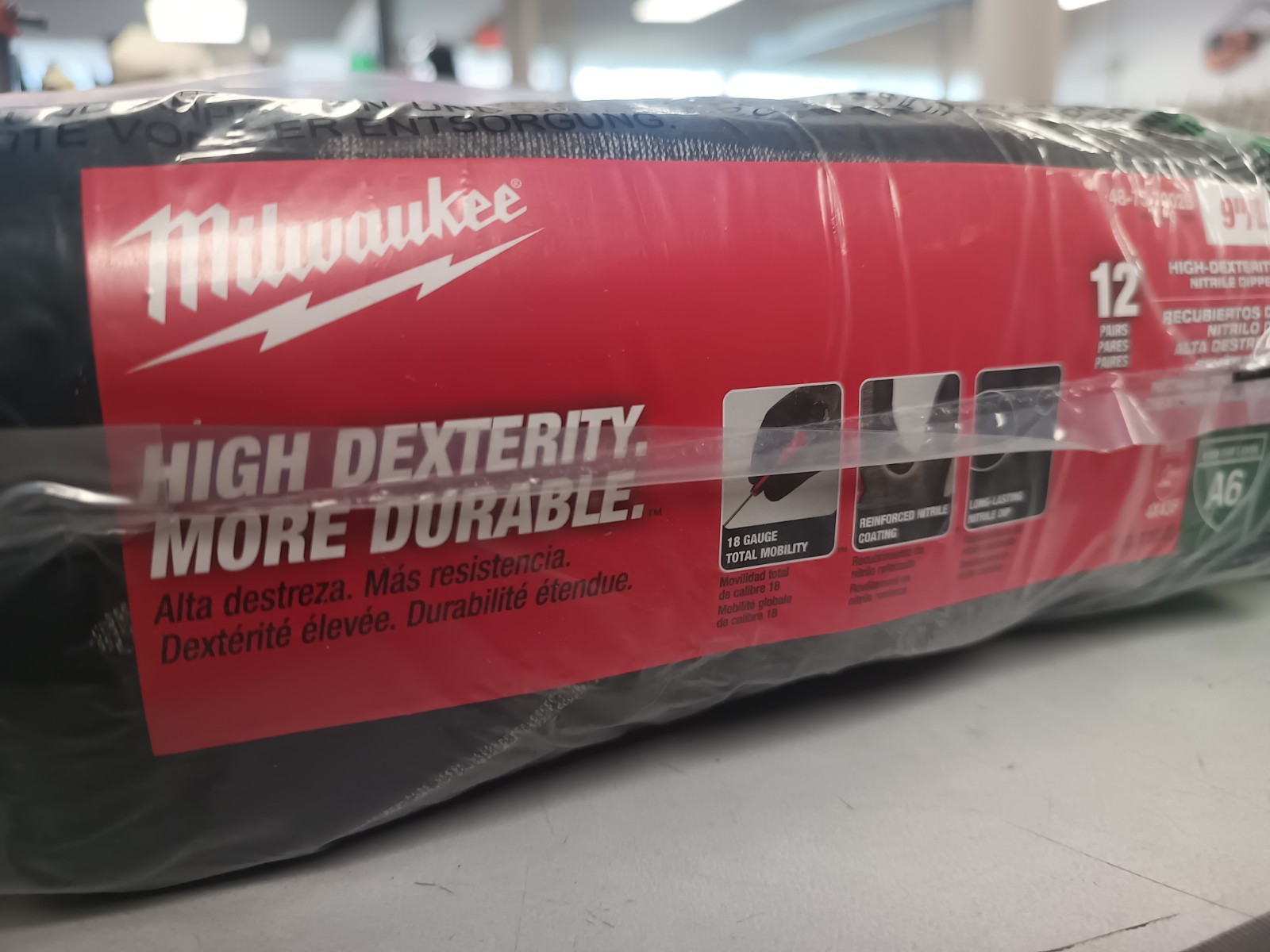 Milwaukee 48-73-7002B 12 Pair Cut Level 6 Hi-Dexterity Nitrile Dipped Gloves – L