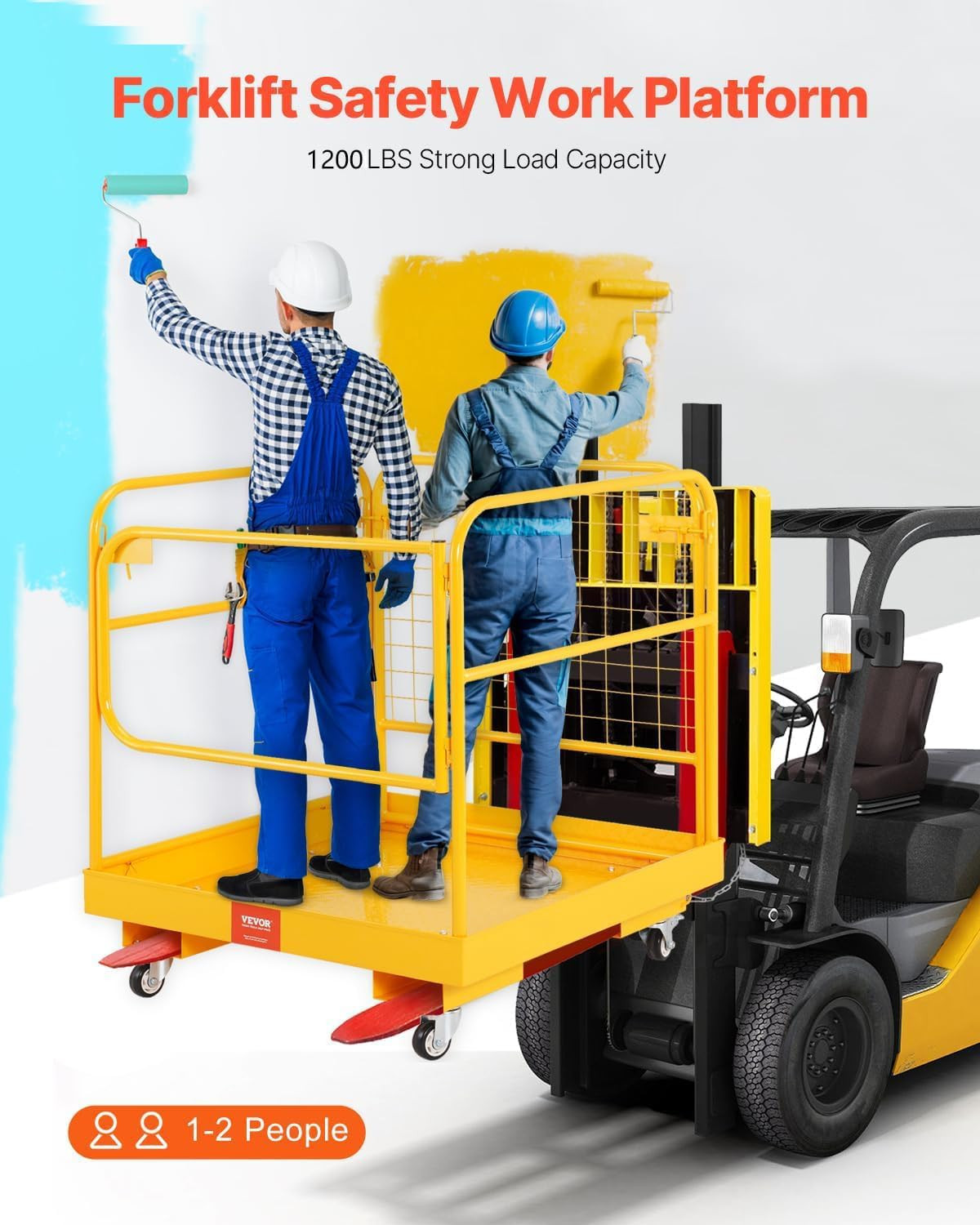 Collapsible Forklift Man Basket Safety Cage 1200 Lbs Capacity with Wheels