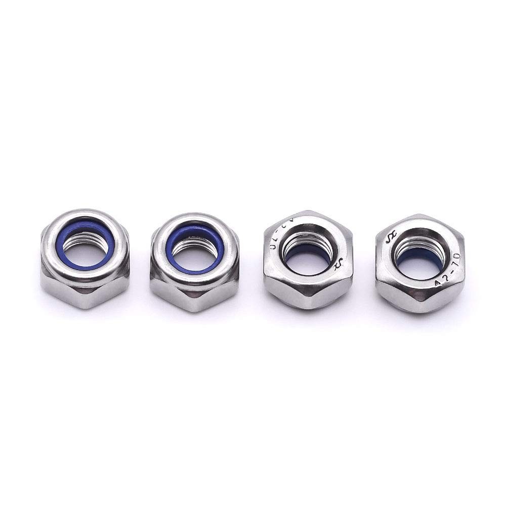 M5-0.8 (100 pcs) Nylon Insert Hex Lock Nuts 304 Stainless M5-0.8, Silver