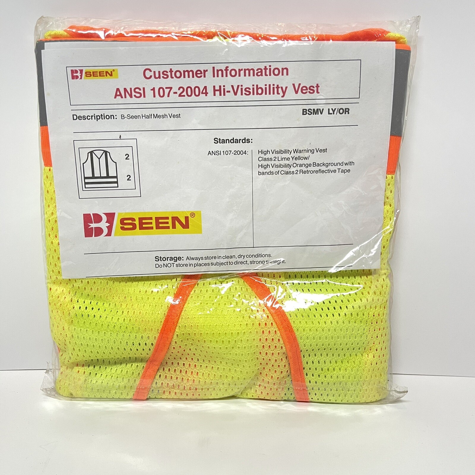 SAFETY VEST CLASS 2 Reflective Mesh – XL Yellow – ANSI 107-2004 B Seen Brand New