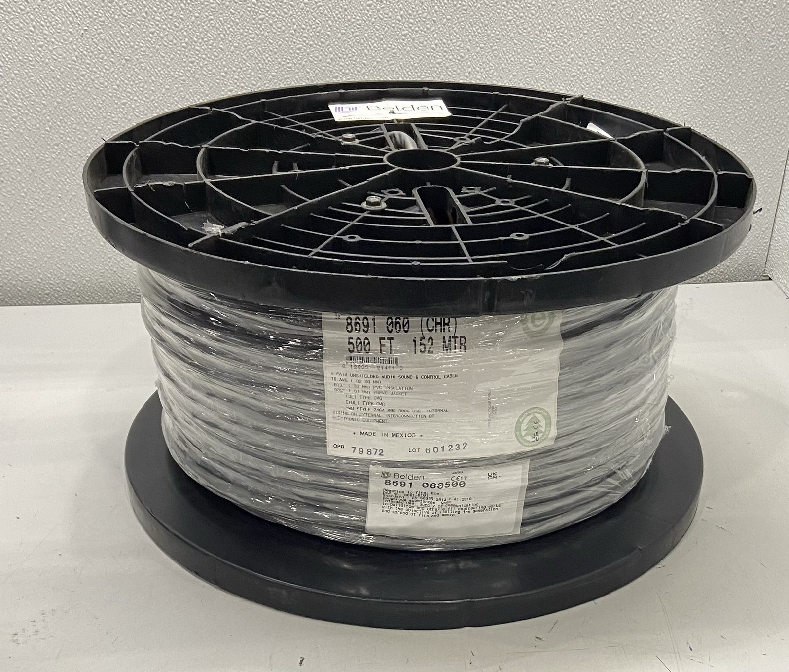 Belden 18AWG 6PR 500′ Spool Unshielded Audio & Sound Cable Gray 8691-060500