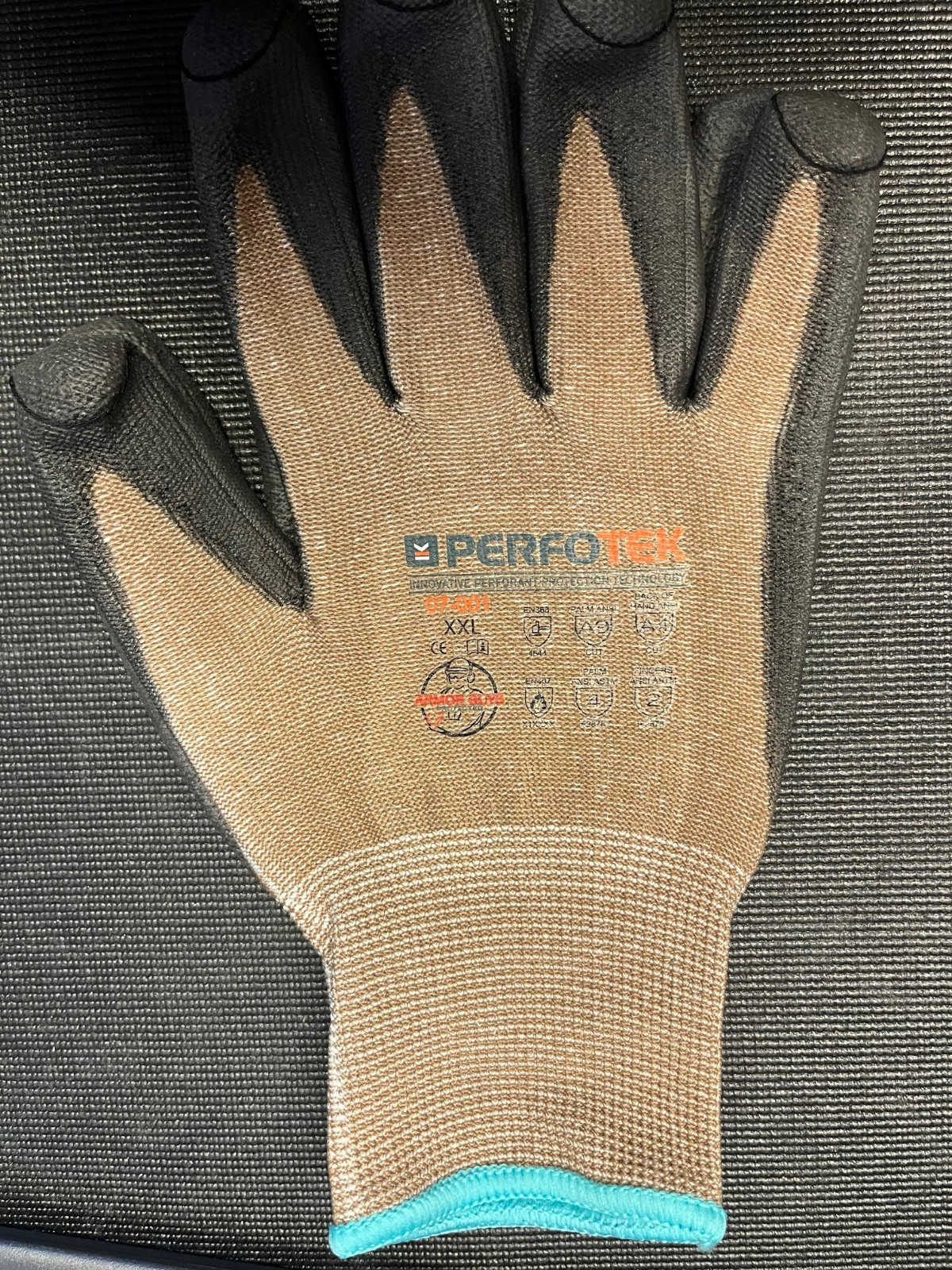 Armor Guys Work Gloves Perfotek 07-001 XXL Tan/Gray Grip 1 Dozen/12 Pairs NEW