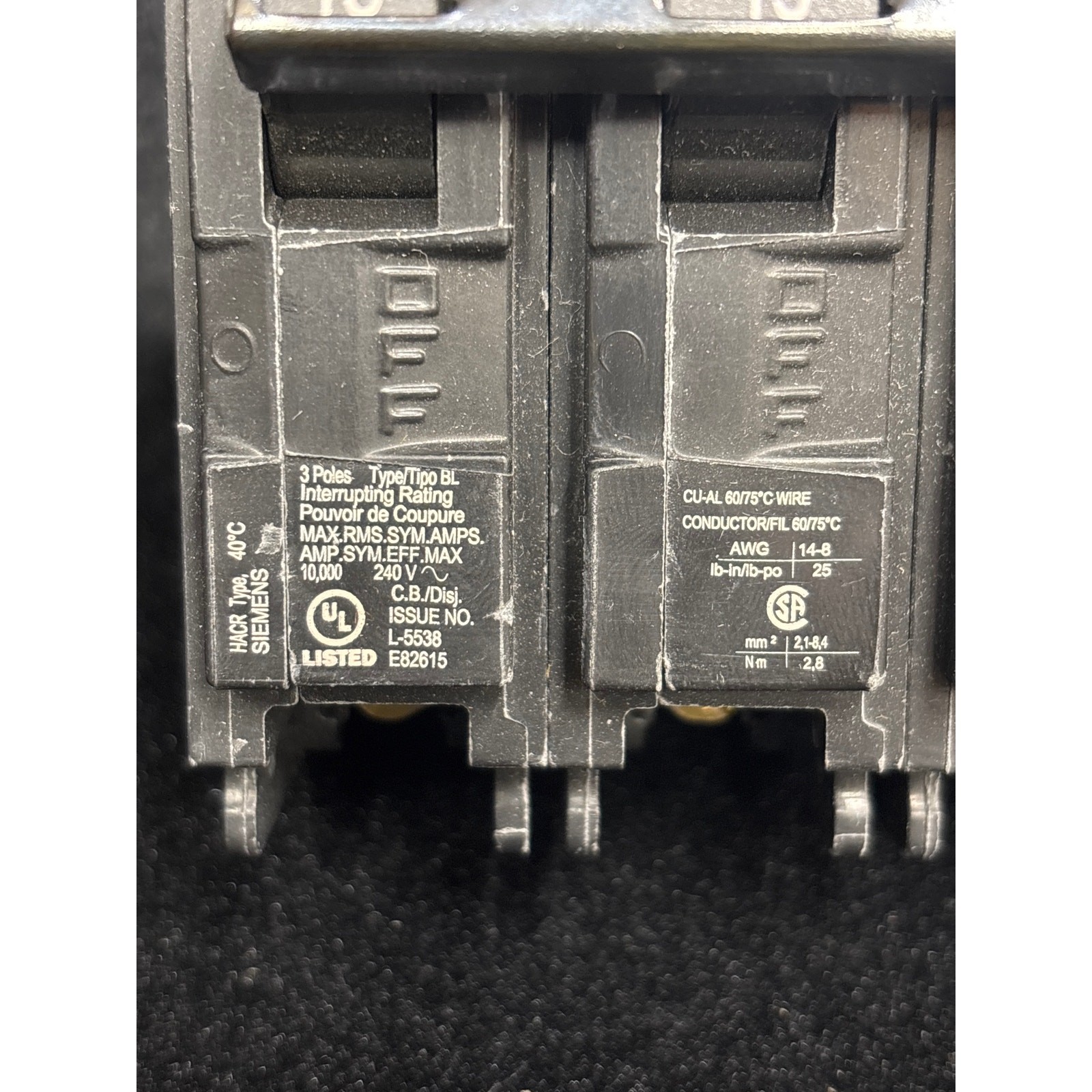 Siemens B315 15A 240V 3-Pole Bolt-On Circuit Breaker
