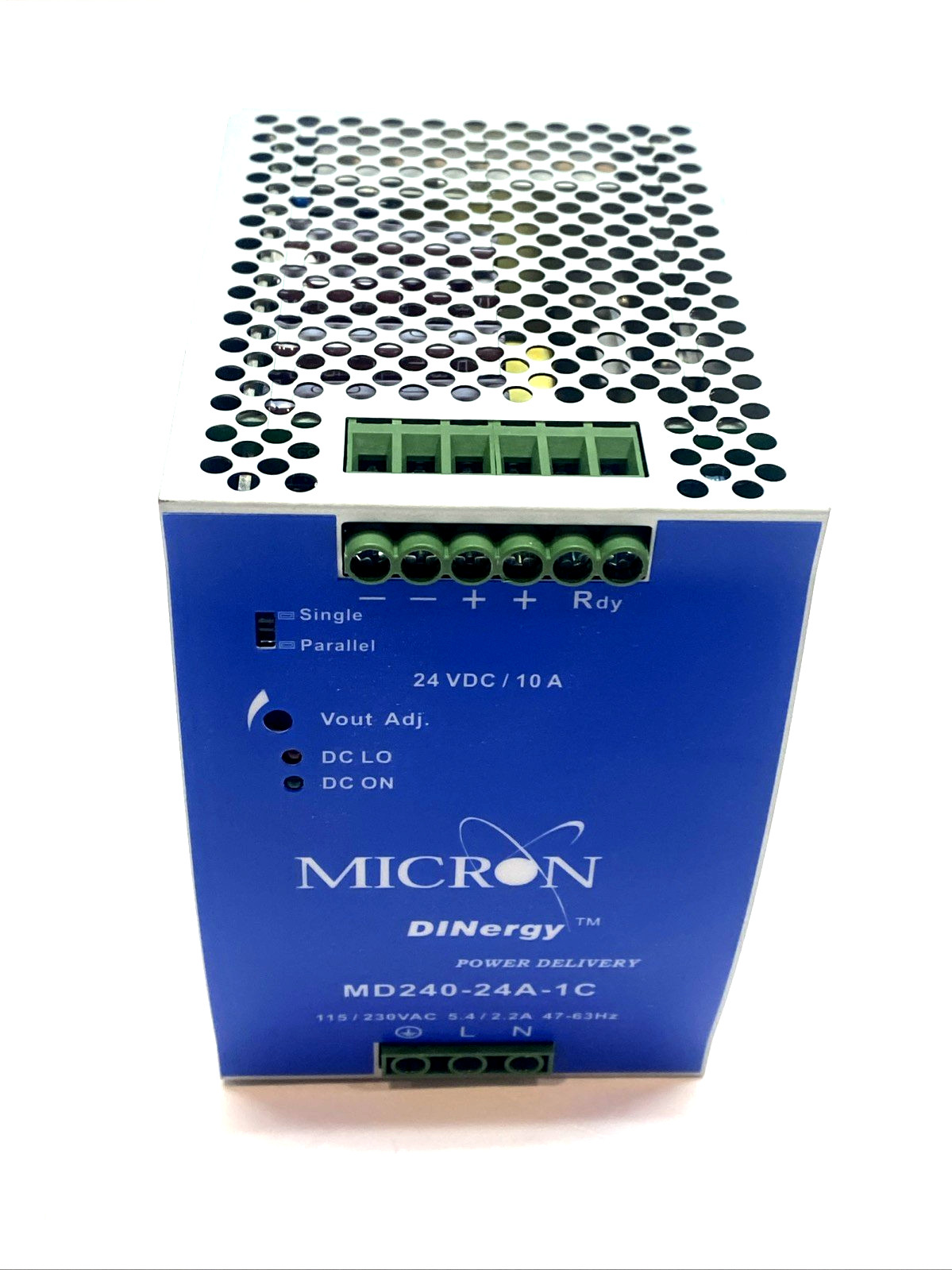Micron MD240-24A-1C DINergy™ Power Supply, 24VDC 240W Output, Single-Phase