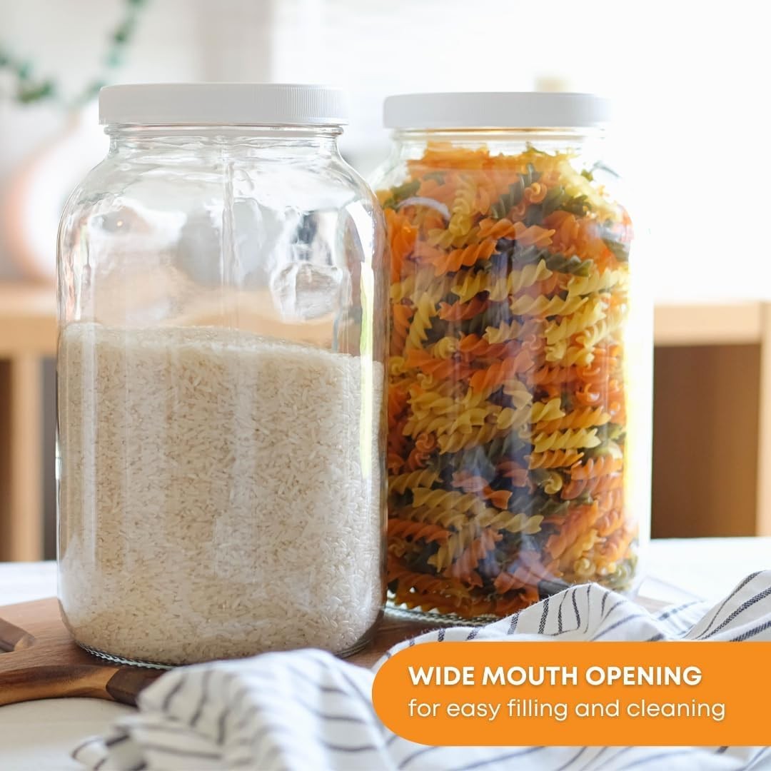 Glass Jar 1 Gallon Wide Mouth Food Grade 8 Pack Clear FastRack White Plastic