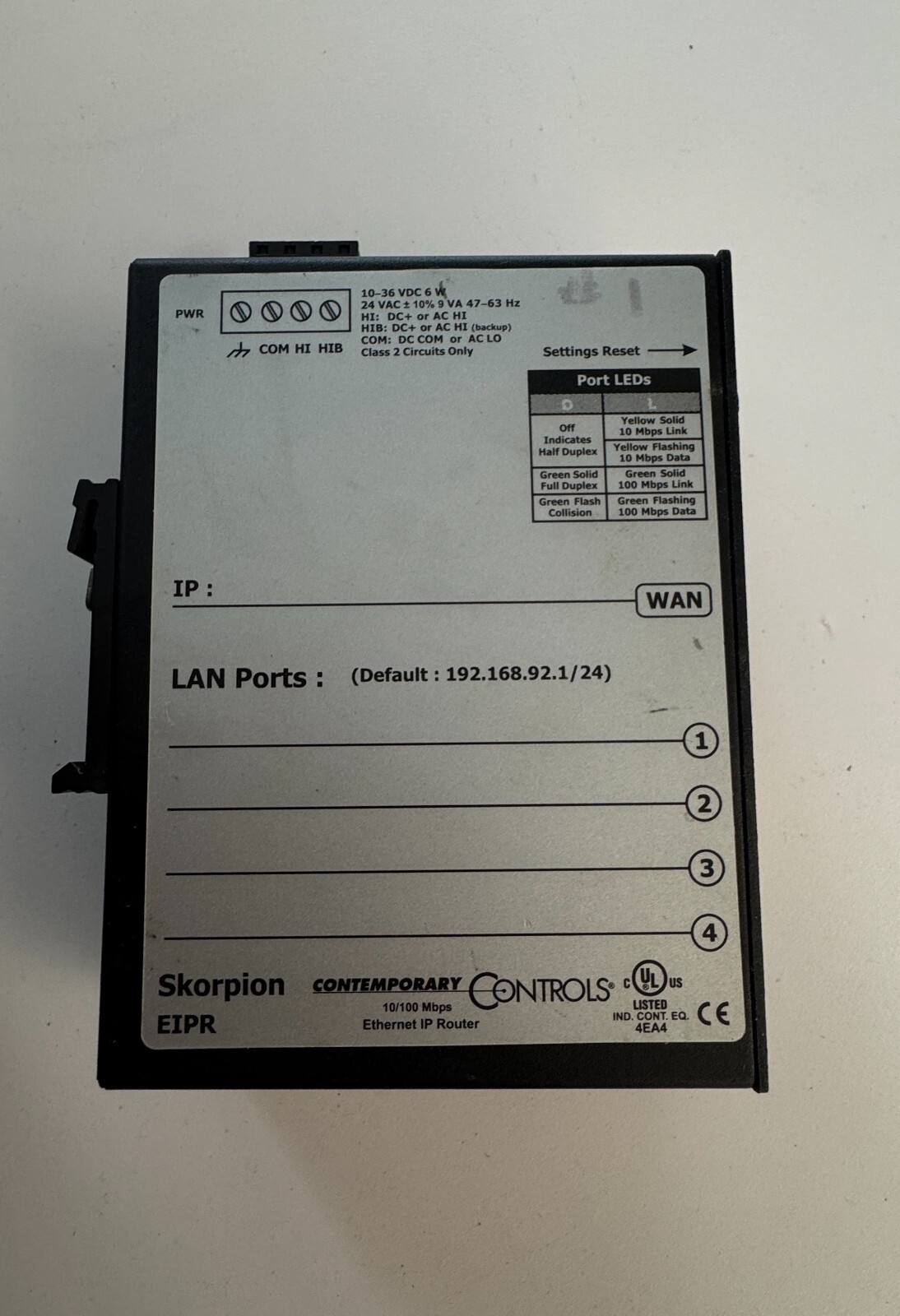 Contemporary Controls EIPR-E Skorpion CTRLink 4 Port Ethernet Switch
