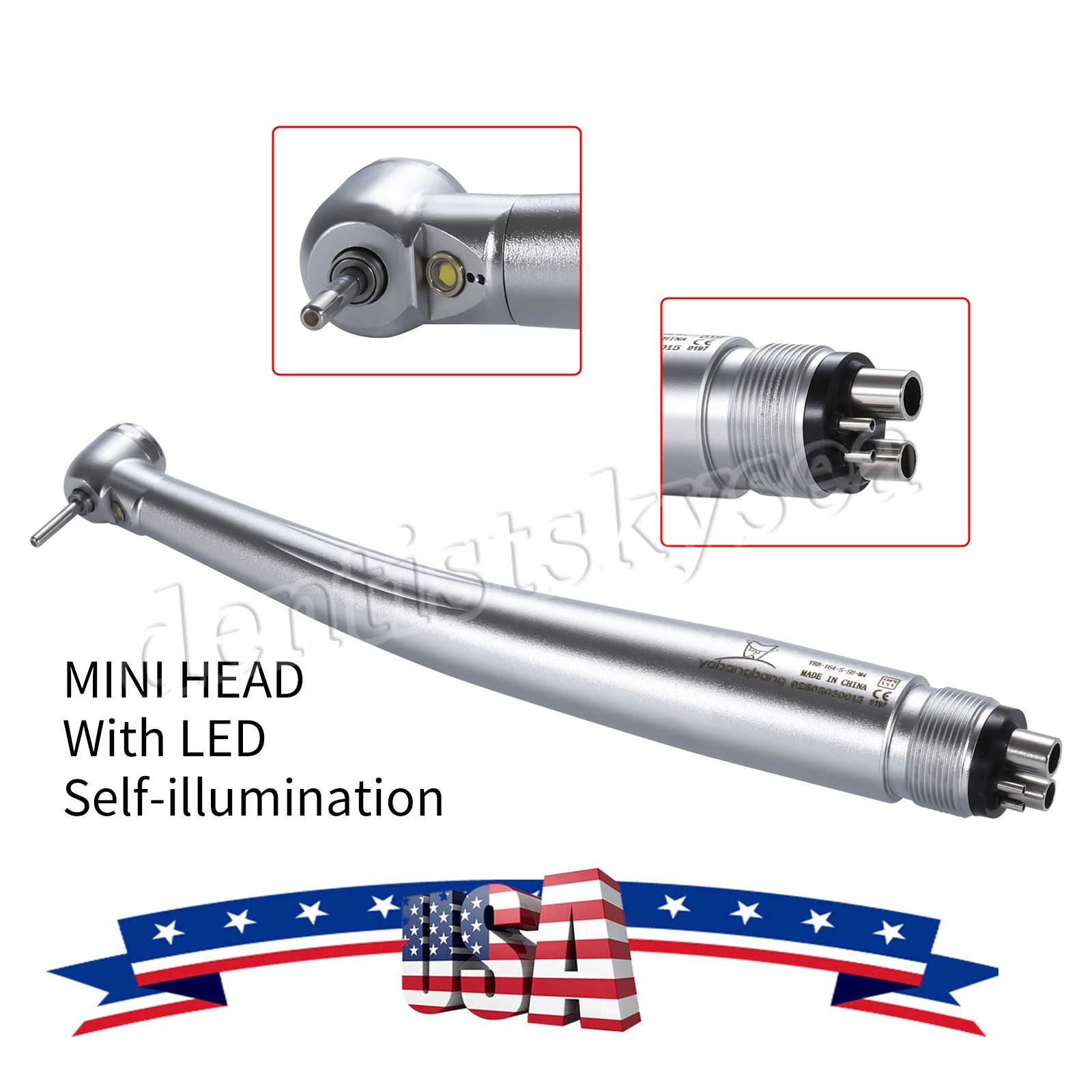 Mini Small Head Dental Fiber Optic LED E-generator Handpiece /High Speed 4Holes