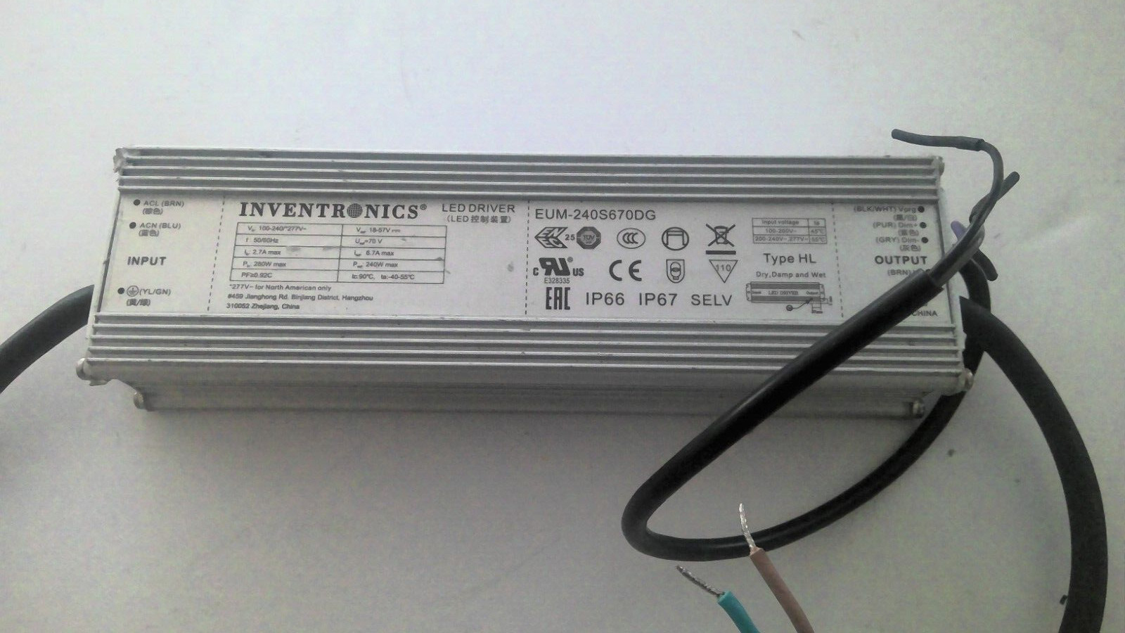 EUM-240S670DG INVERTRONICS 1-10V Dimmable Driver IP66/IP67 220-240V