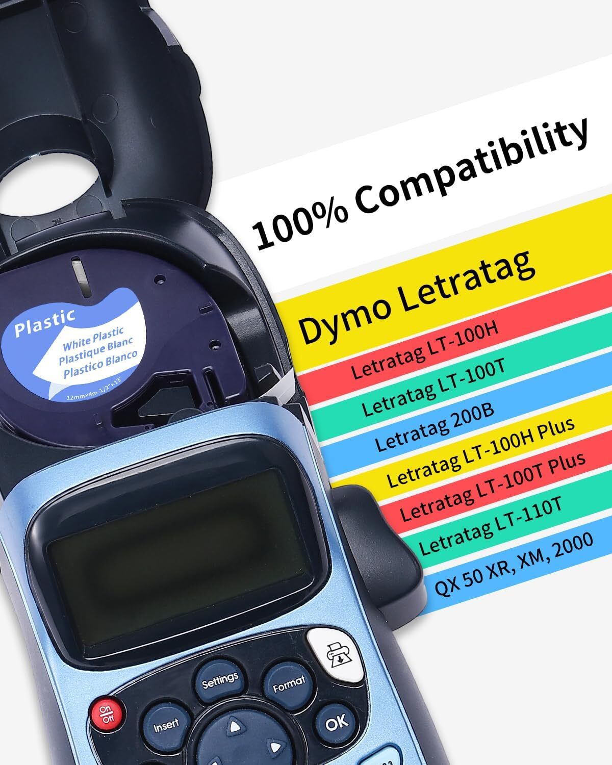 7PK Dymo Letratag Refill 91331 91330 White Plastic Label Tape 12mm LT-100H 1/2″