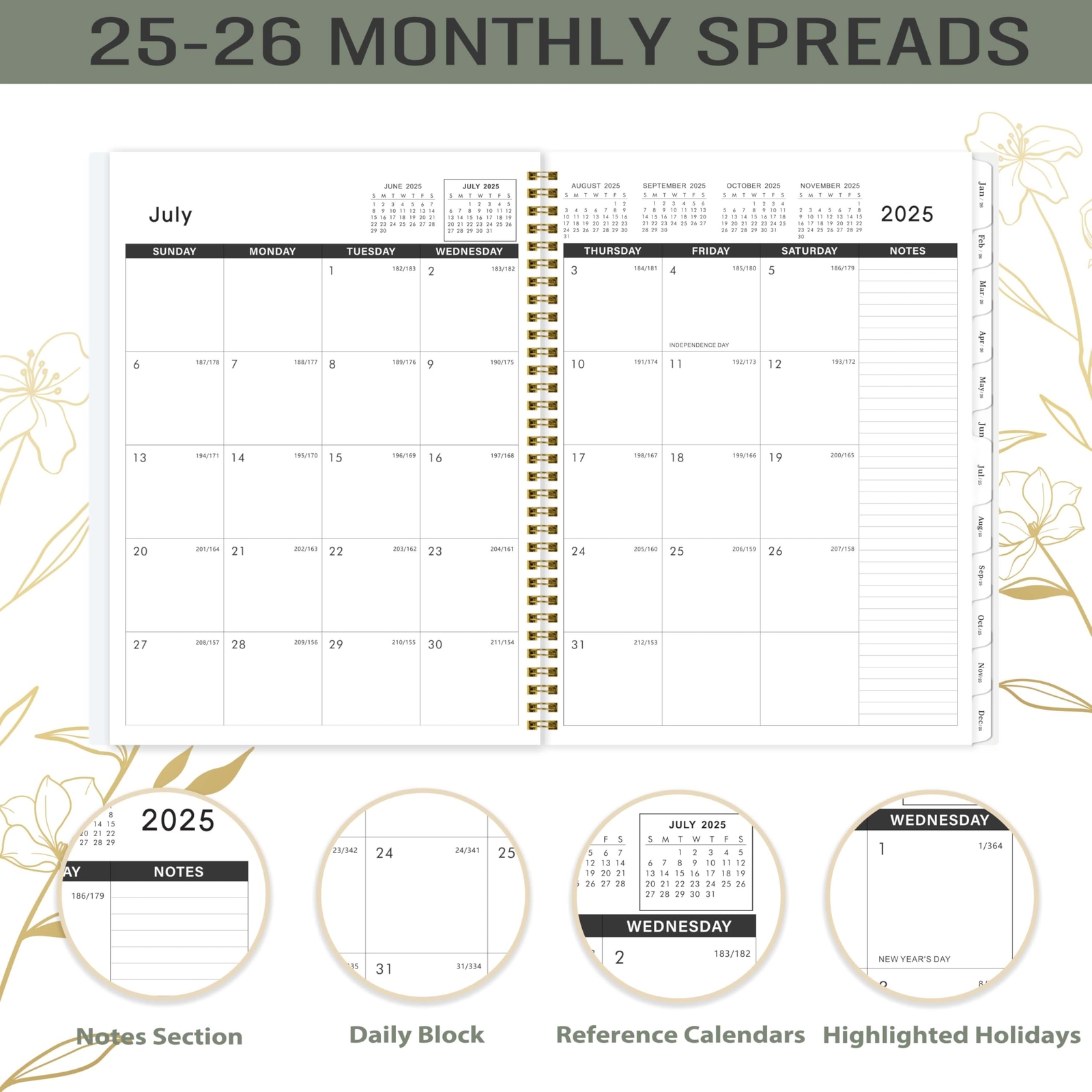 2025-2026 Monthly Planner Calendar Jan. 2025 to Dec. 2026 for School Office