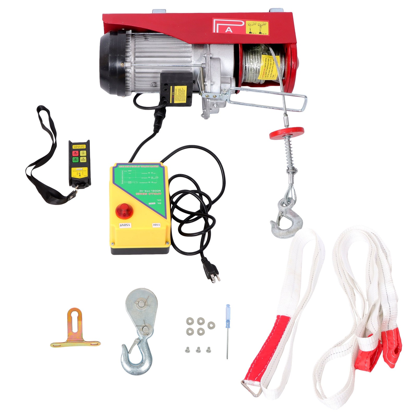 2200LBS 1600W Electric Steel Wire Winch with Wireless Remote Control 328ft/100m