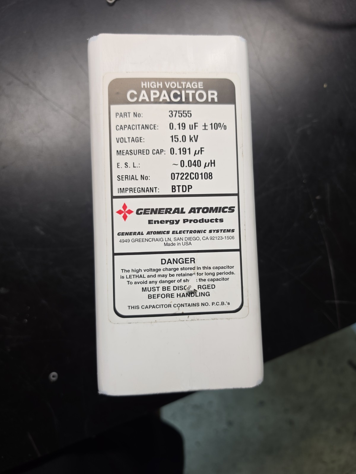 General Atomics 37555 High Voltage Capacitor .19uF 15kV BTDP TESTED
