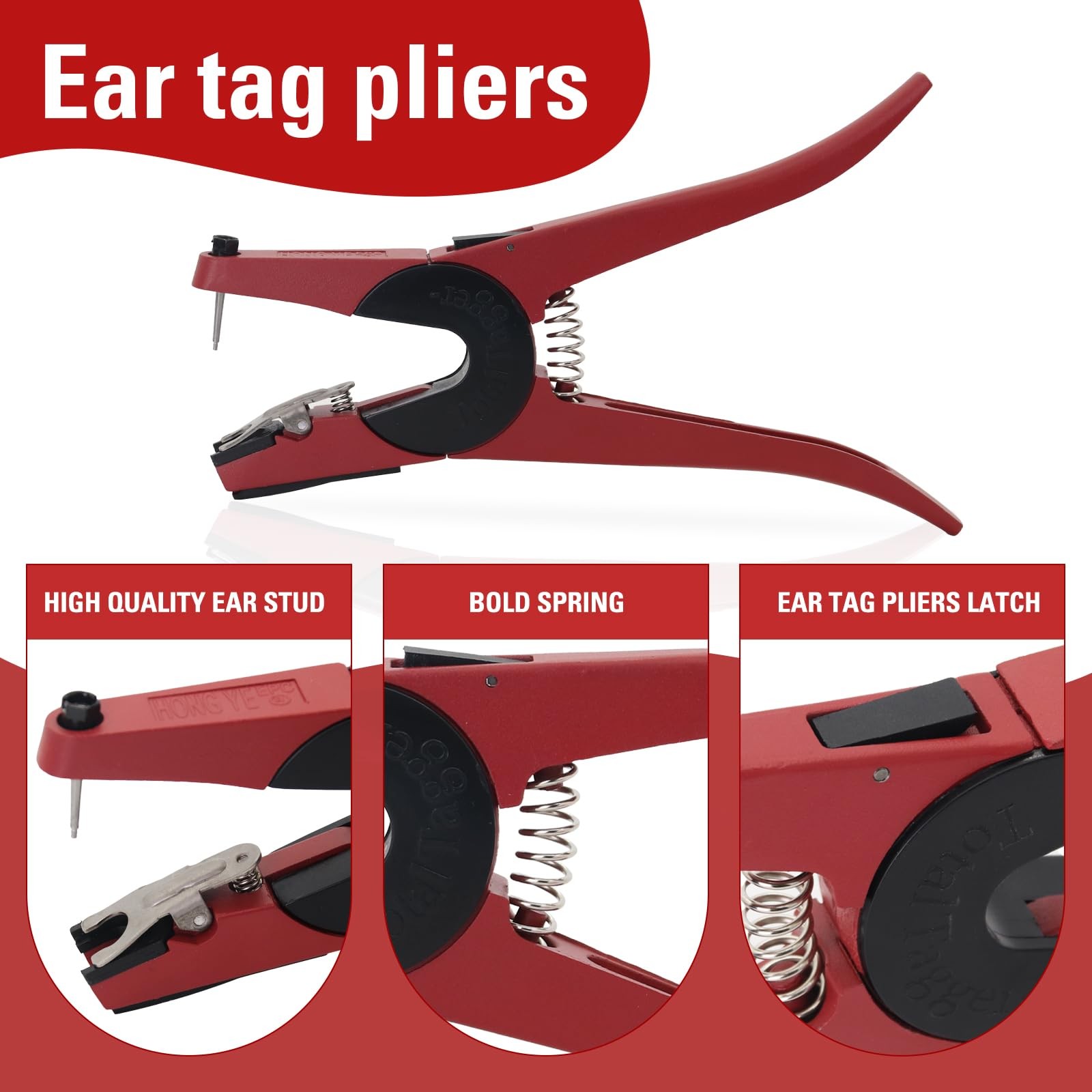 Cattle Ear Tags 001-100 Number Plastic Livestock Animal Tag for Small, Red