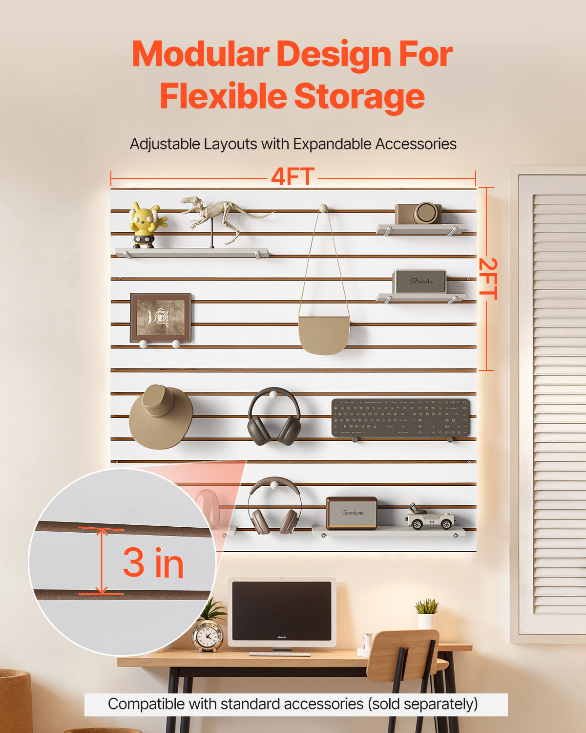 VEVOR 4 x 4 ft Slatwall Paneling MDF White Garage Slatwall with Modular Design