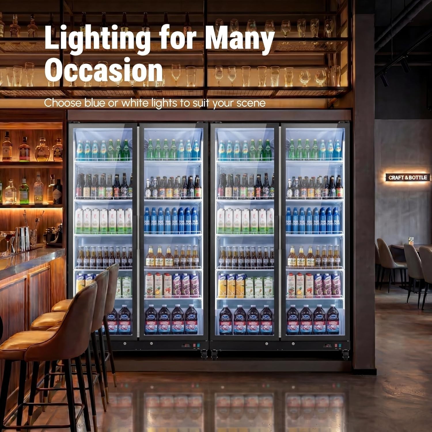 Yeego Commercial Beverage Refrigerator Glass Door Merchandiser Cooler 37.79Cu.ft