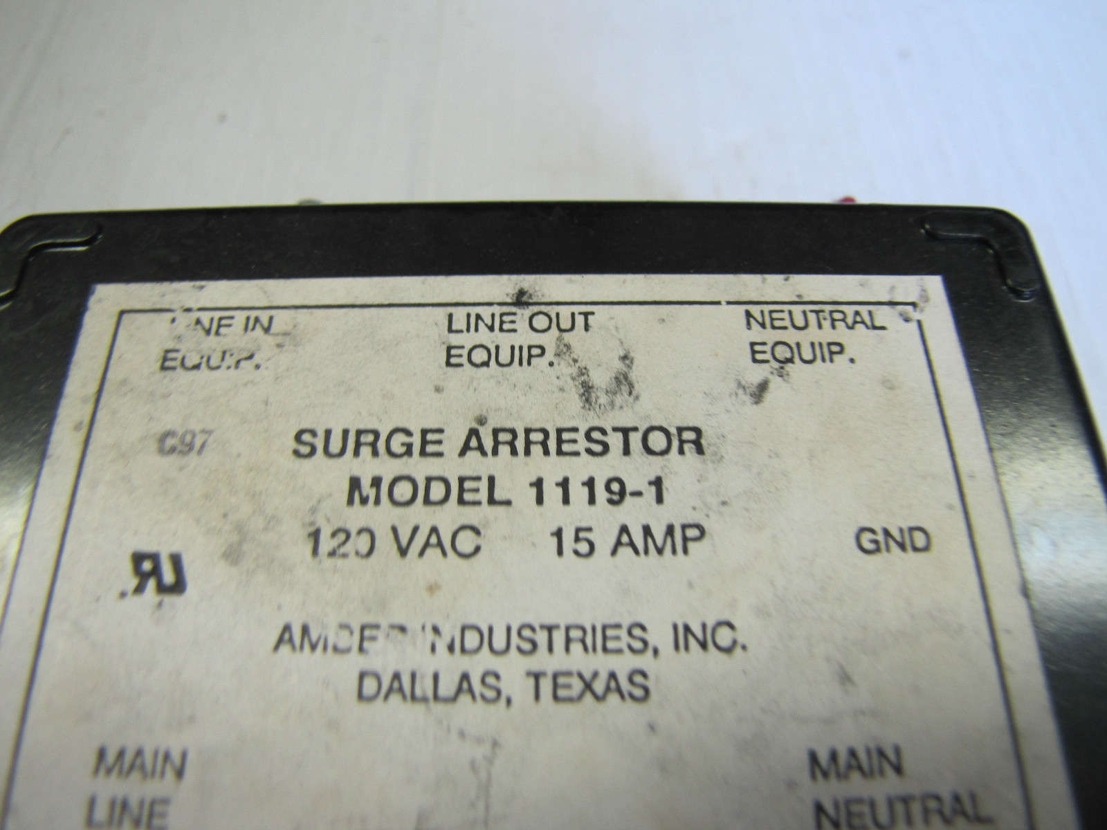 AMBER INDUSTRIES SURGE ARRESTOR 1119-1 11191 120 VAC 15A 15 A AMP