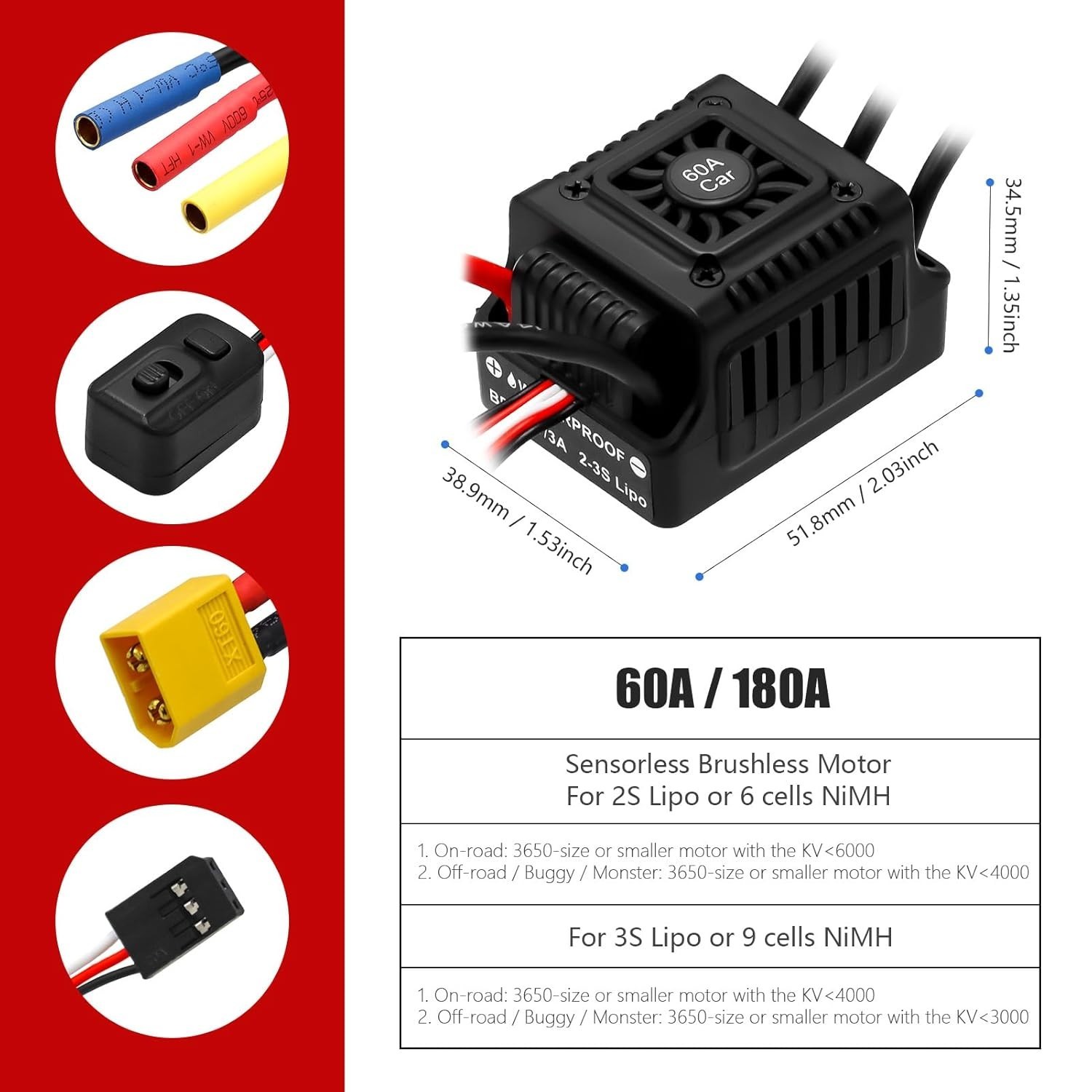 Hobby Fans Waterproof S3650 4300KV Brushless Motor 3.175mm Shaft with 60A Sense