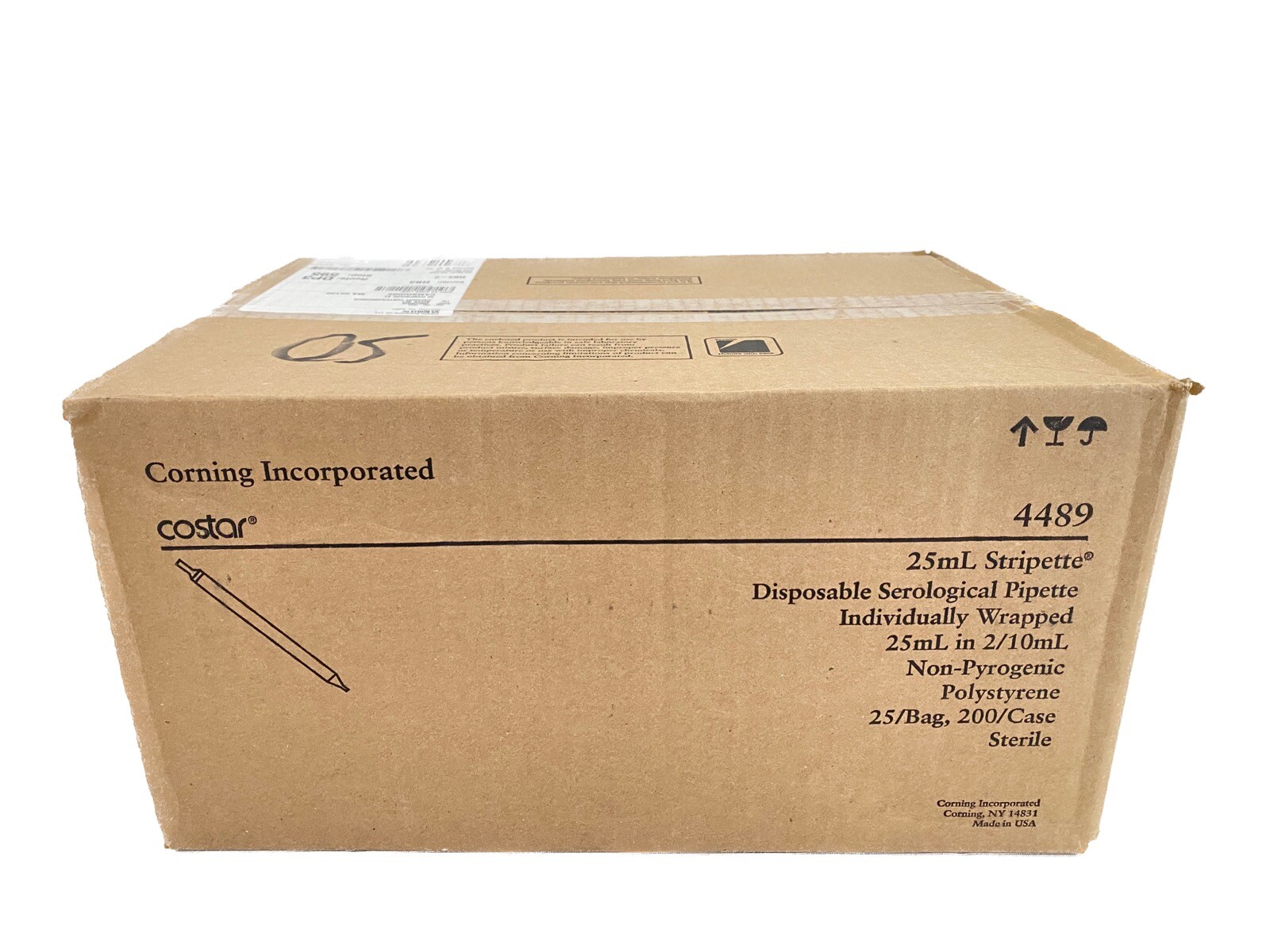 (200/Cs) CORNING 25mL PS Stripette Disposable Serological Pipettes Red 4489