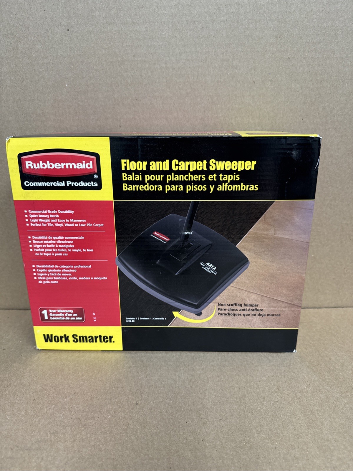 Rubbermaid Commercial 421288BLA 44 in. Floor and Carpet Sweeper – Black/gray NEW
