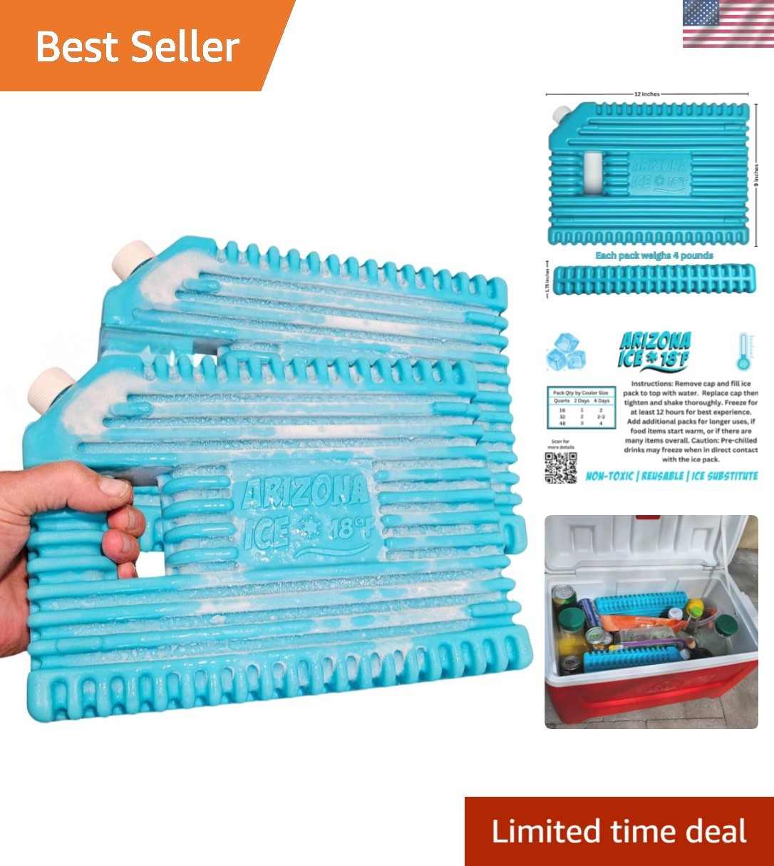 Arizona Ice Large Industrial Ice Packs | Replaces 10lbs of Ice |18°F -8°C | D…